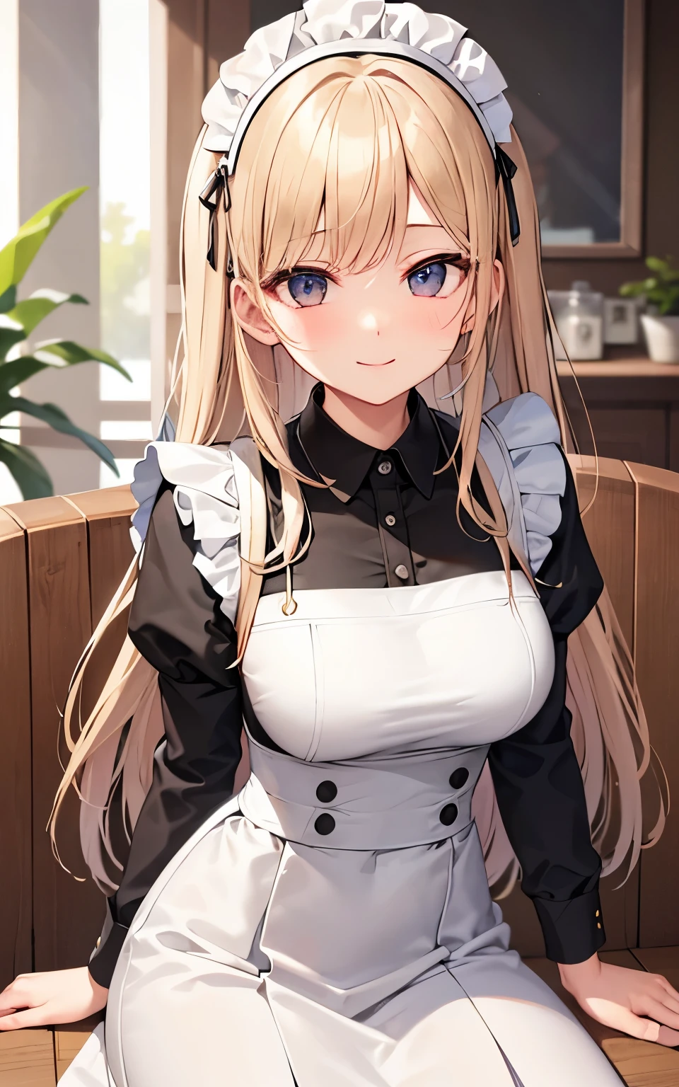 beautiful girl、Maid Cafe、Maid clothes、Upper body is shown、Dazzling smile、