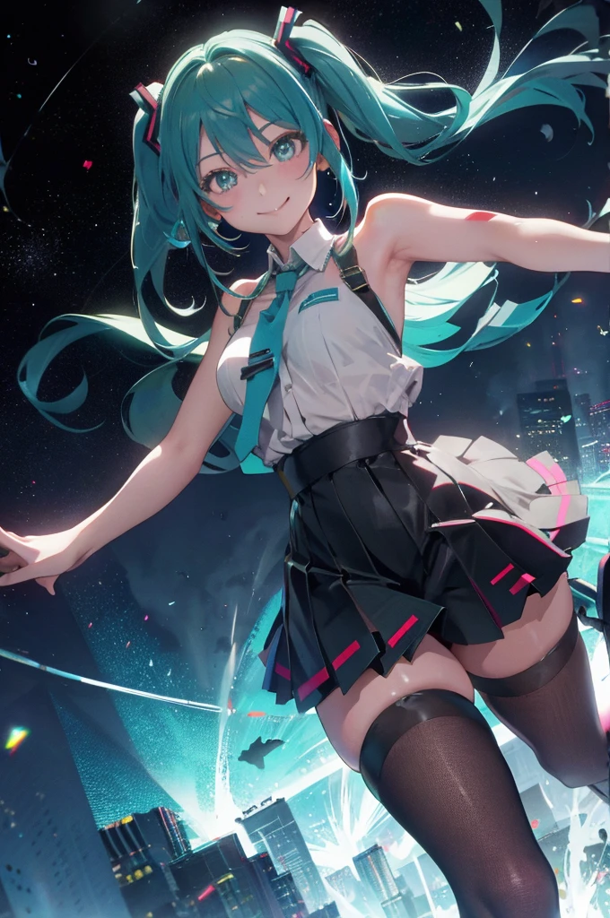Miku, stockings smooth texture, vulgar smile,