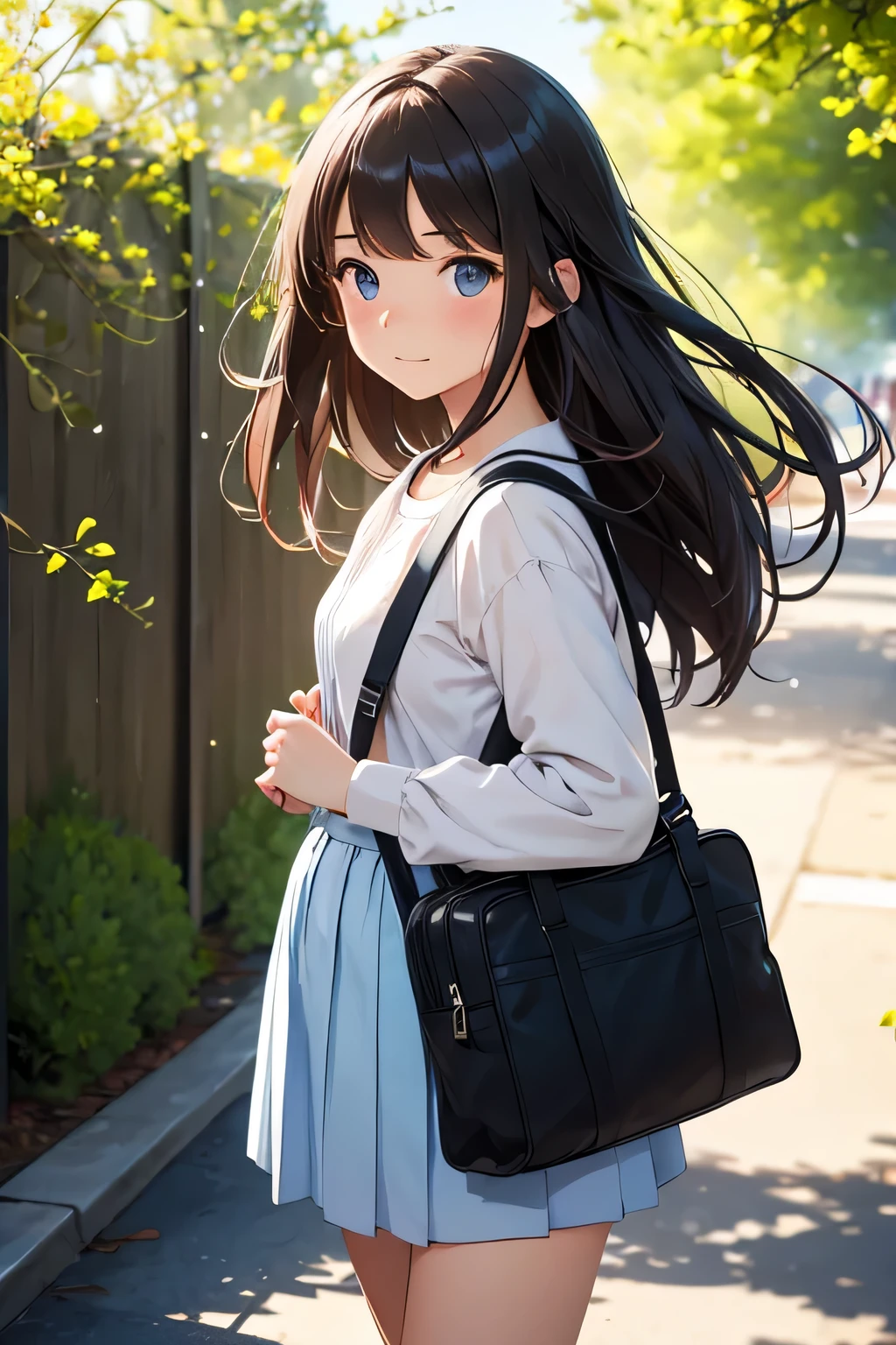 high school girl (hair:1.0) 明るい春のDayにhairを風になびかせて歩く (Day:1.0) Under the clear blue sky (null:1.0). BREAK shy face, Rendered with soft focus, light up her surroundings (embarrassment:1.0), そして彼女のschool bagは彼女の学習への情熱を象徴しています (school bag:1.0). BREAK Her every step is full of energy (stride:1.0) Completely encapsulated with soft focus technology. Blake's background is slightly blurred, Make her stand out in this spring scene.