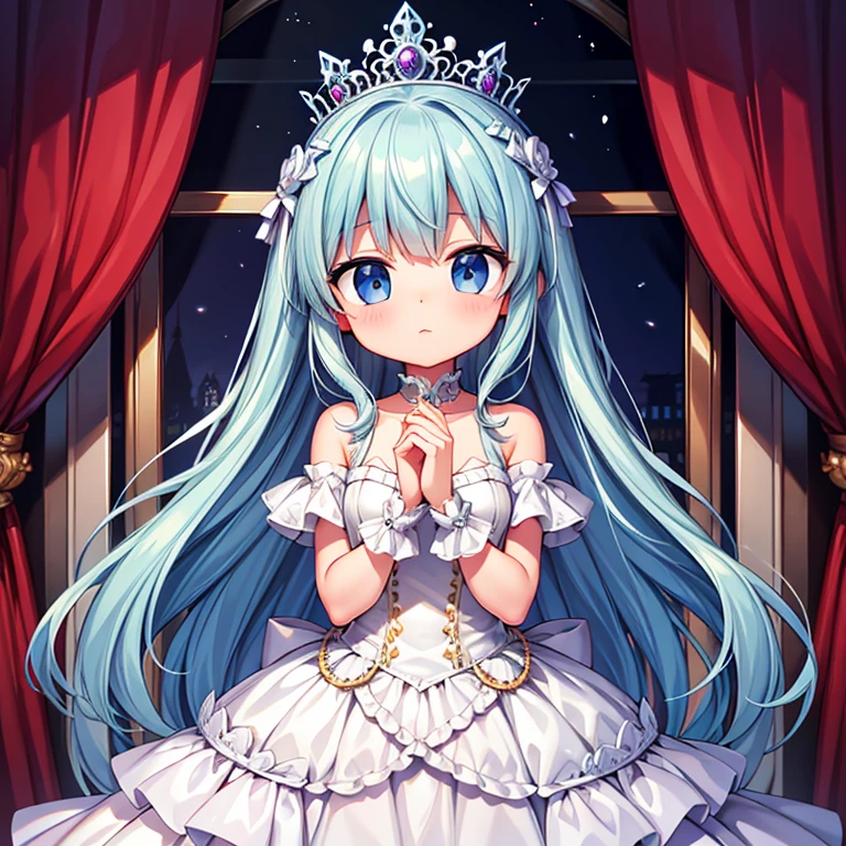 high quality,high resolution,Princess,luxurious dress,Small tiara,Ornate decoration,cute face,Castle,mouth_hold,show nipples,small breasts