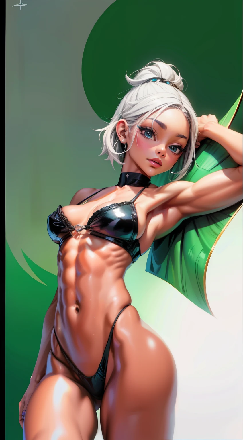 ((Black line work)), detailed line work, slendered abs, ((masterpiece)), ((proportion Aurea)), ((Dynamic)), ((natural)) ((best quality)), ((ultra-detalhado)), ((Jade Cargill)), {1mulher}, {silver hair}, {short hair}, { character}, olhos azuis, {{sexy}}, seios grandes , (roupa casual), {pubic_tatuagem, tatuagem brilhante}, {{anatomia perfeita}}, {{scenecy: jardim fantasy}}, {fundo com desfoque}, mudo, Bottom-up view, perfeito:1.2
