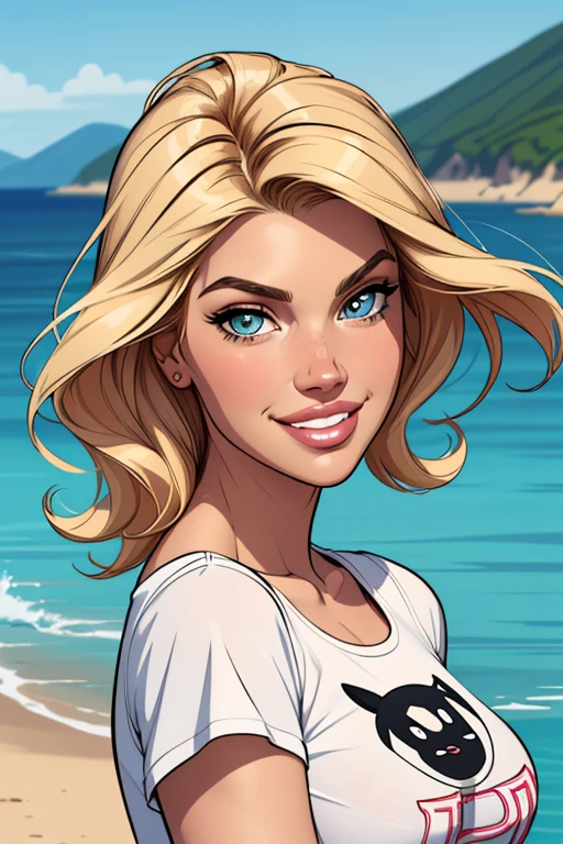 Medium full shot. sketch. 1 ultra hot gorgeous woman. Age 23.,blonde hair. Blue background. wearing a micro bikini. ((sketch)).