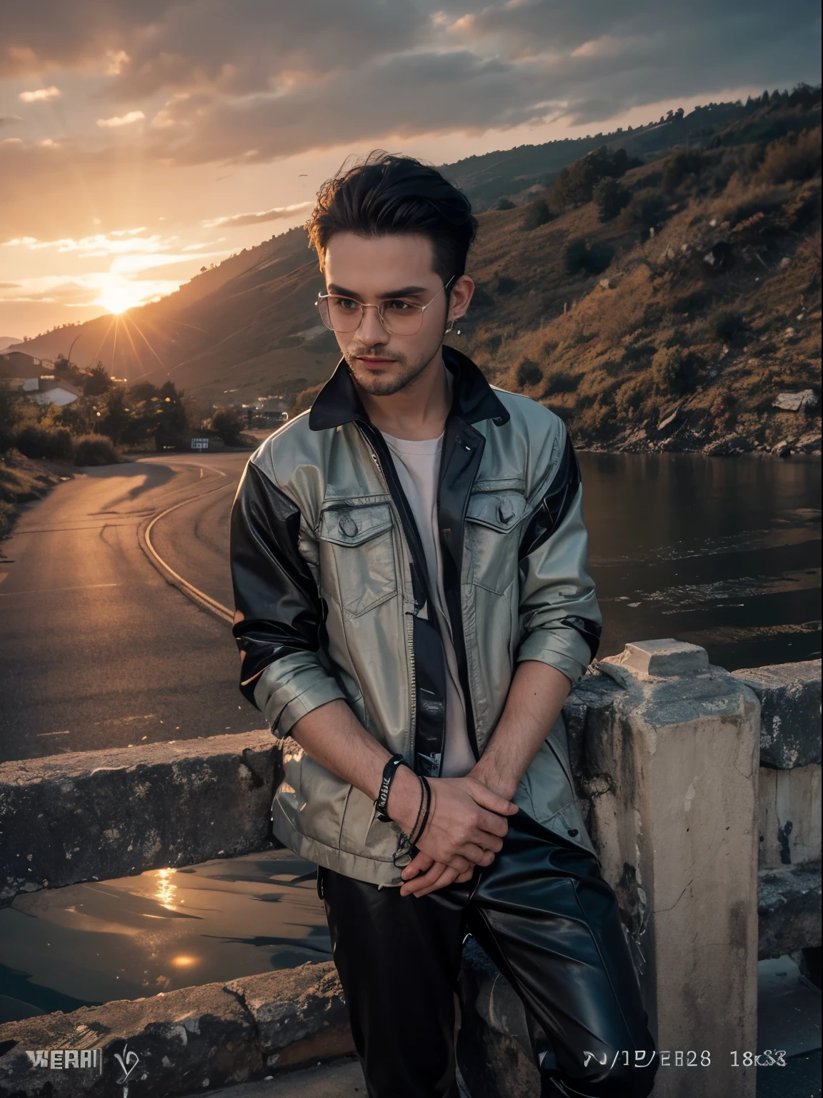 Cyberpunk Boy casually stand in Lamborghini wearing earrings futuristic background realistic face 8k ultra high details