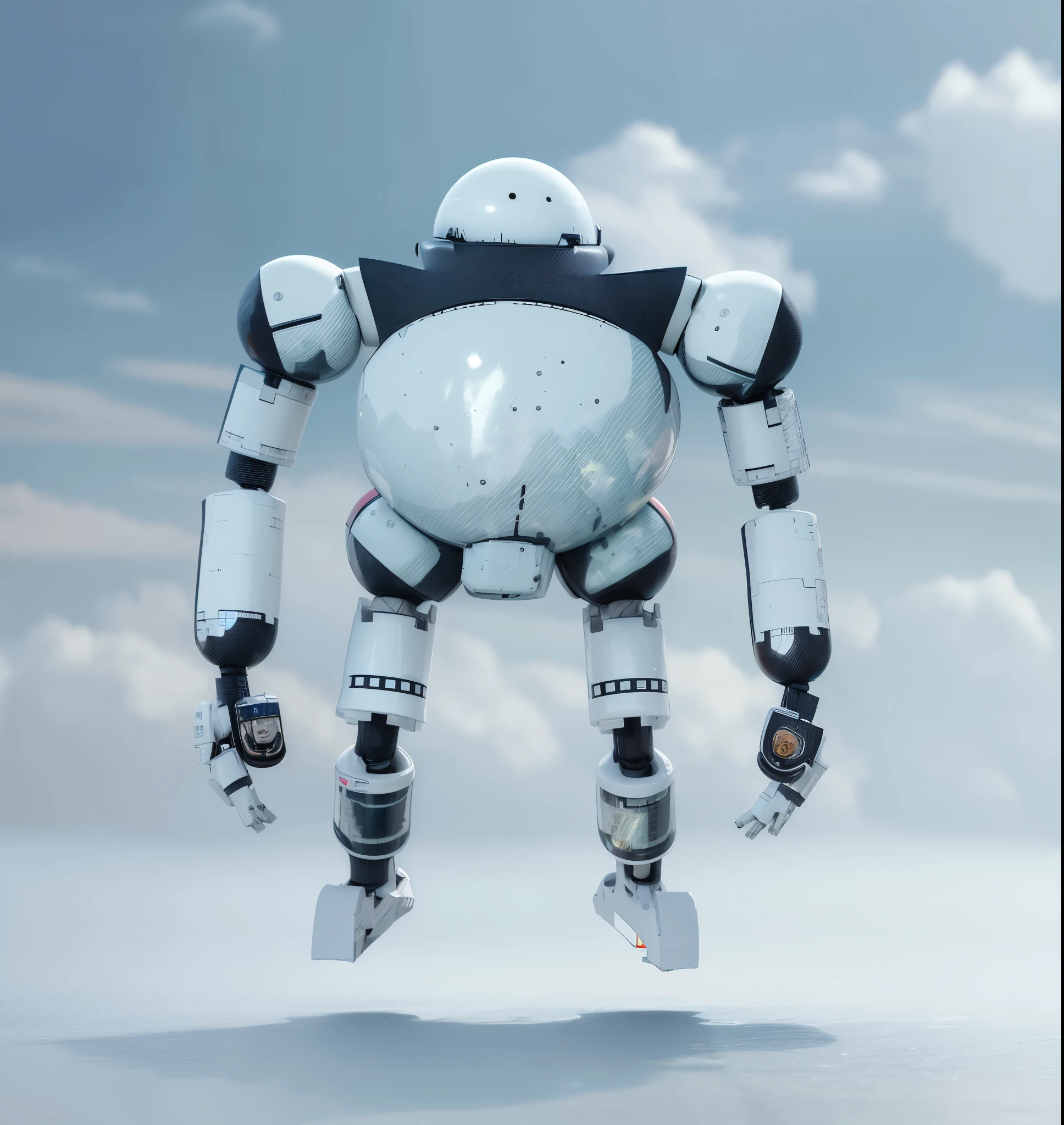 Drawing of robot with big body and legs, Mecha body, Round machine type robot, humanoid Mecha, anthropomorphic robot [ thing ], full body Mecha, concept robot, Mecha robot, Mecha shaped like a manatee, Mecha, half - finished robot, concept art, design, White background，3D effect，3D effect