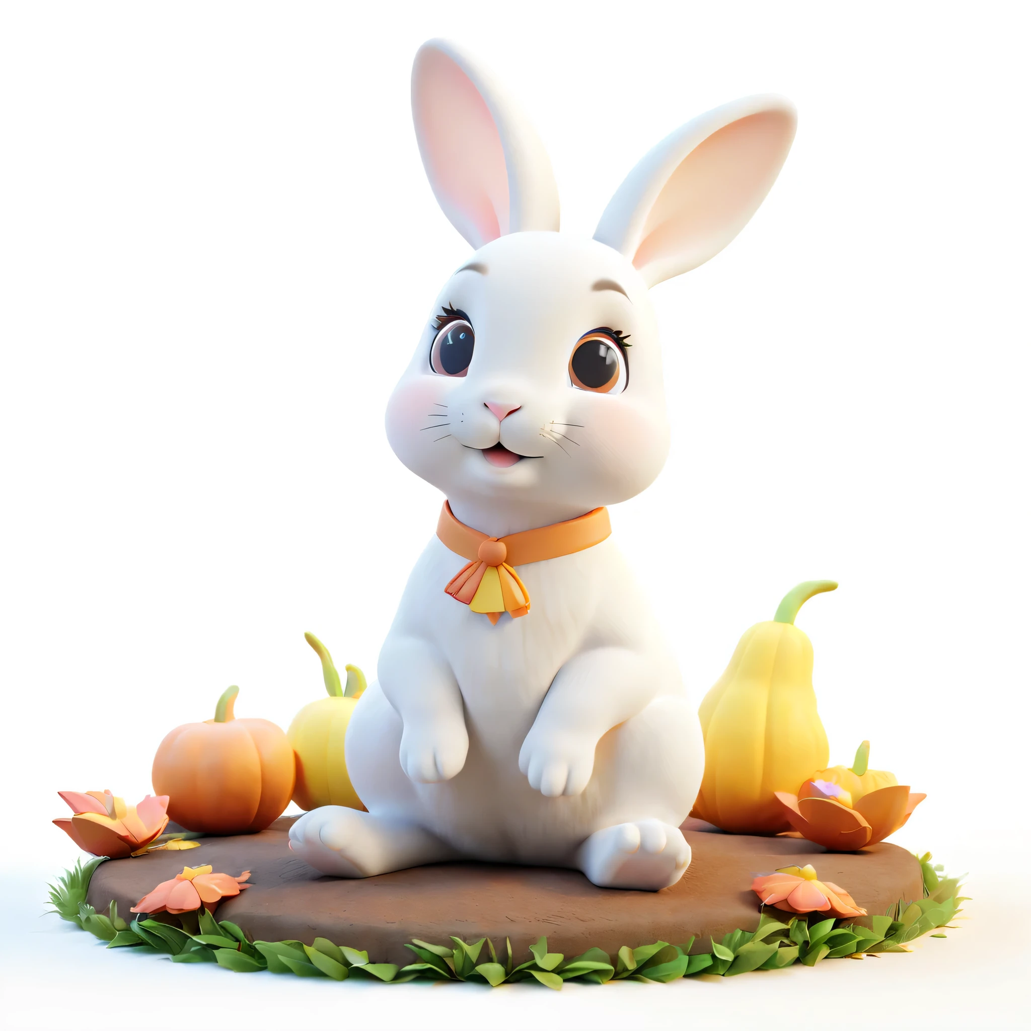 a rabbit, sit on the floor, Look up, Mid-Autumn Festival atmosphere, 3D, c4d, mixer, octane rendering, simple background, White background, A masterpiece of pastel colors, best quality, Super detailed, high quality, 4K