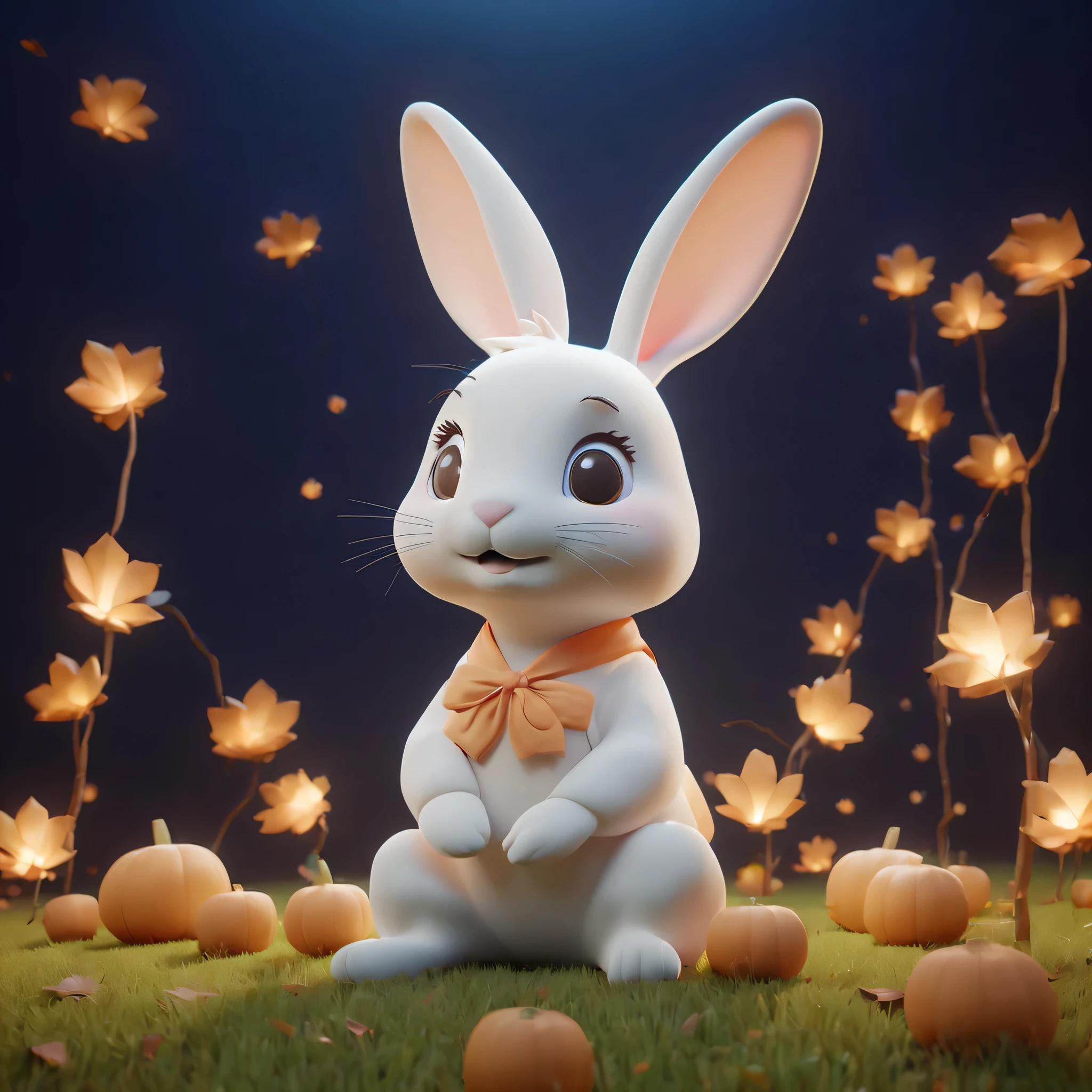 a rabbit, sit on the floor, Look up, Mid-Autumn Festival atmosphere, 3D, c4d, mixer, octane rendering, simple background, White background, A masterpiece of pastel colors, best quality, Super detailed, high quality, 4K