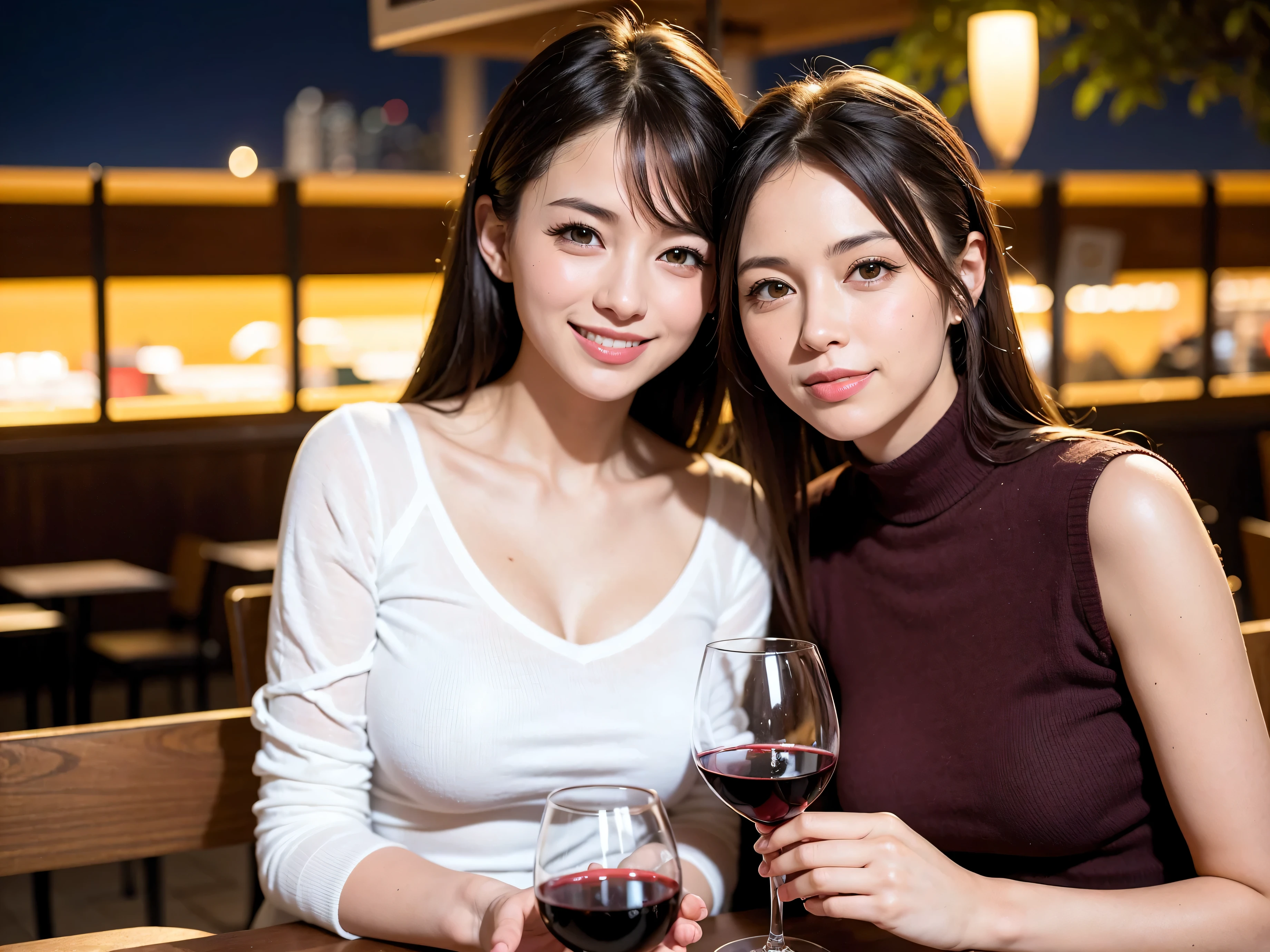 (including 64k, nffsw, highest quality, table top: 1.2), (realistic, photorealistic: 1.37), long sleeve shirt、winter fashion、Colombia、Brazilian、Japanese、Dutch、German、Portuguese、Belgian、Italian、french, (slimフェイス), (slimボティ), (brown hair), (shortcut), cheeks blush a little, (35 years old), 38 years old, alone, 窓の外には美しく緻密なnight景が広がります., restaurant, wine glassが座っている, nightに, in a prominent place (from the Upper body) nova frog style, actress, model, Upper body, White wine, slim, wine glass, Super Clean night View, wine glass Put in the Middle, Happy smile, (smile: 1.15), beautiful and detailed eyes, Upper body, bust japan up, night, short, short, actress, model, Upper body, White wine, slim, wine glass, Super Clean night View, wine glass Put in the Middle, Happy smile,