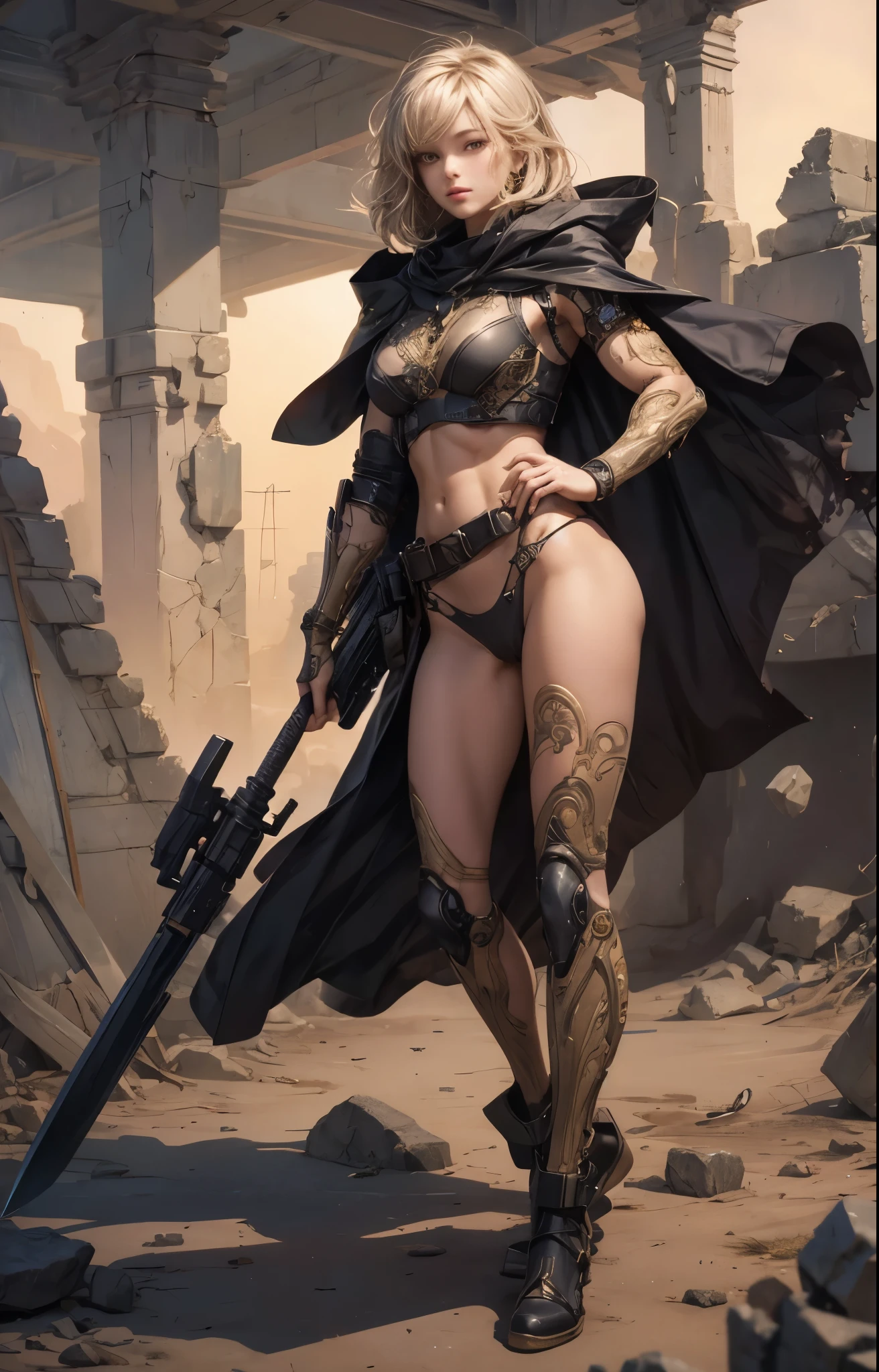 ((Highly accurate drawing in every detail)Extremely precise depiction)[High resolution],(detailed illustrations,とてもfineで緻密な描画,Delicate drawn lines with tempo,Realistic texture expression),[color traced main line],(Martian battlefield [Desert Ruins]),[solo],HENTAI ((ANIME) BIONICGirl) Beauty ())((muscular)) [SKINNY],cyborg [MACHINEARMY Mobile Infantry Military],Bullet belt [Hood cloak [Brute knife]] [Heavy Mace [javelin]] [[Shells Mortars Grenades]],gravure [[cat fight]] Battle Damage,[retro future],(intricate and beautiful decoration [Dense detail]),(Fine and beautiful skin expression [transparency]),[完璧な目のdetailed (Beautifully detailed iris)(Eyes like deep jewels)],(eyes light[Pinpoint lighting for the eyes]),[long and beautiful eyelashes],[precisely drawn hair [美しく艷やかな髪のdetailed]],(完璧な手のdetailed [Beautiful fingers with no damage [beautiful nails]]),(perfect anatomy(perfectly balanced proportions))[[full body portrait]],[[Design built to the highest level]][ideal color coordination(Accurate simulation of light and material interactions)],([Precision Detail](detailed,高fine)),[Visual art that tells a story],((highest quality)fine[[High density drawing]])[FHD].
