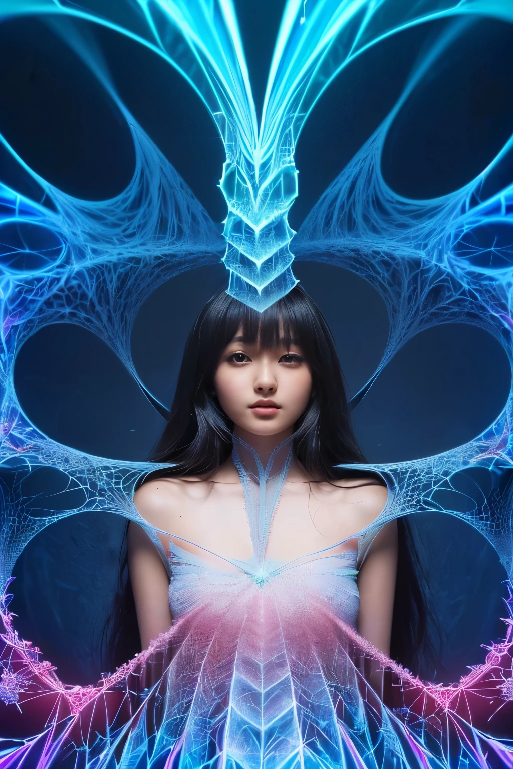 (fractal motif:1.5)(a japanese beautiful woman inside fractal on fractal:1.5)(strong visual flow, abstract fractal background:1.5)matte photo, whiplash line,(best quality)( 8k)(detailed face:1.5)(high resolution:2.0)