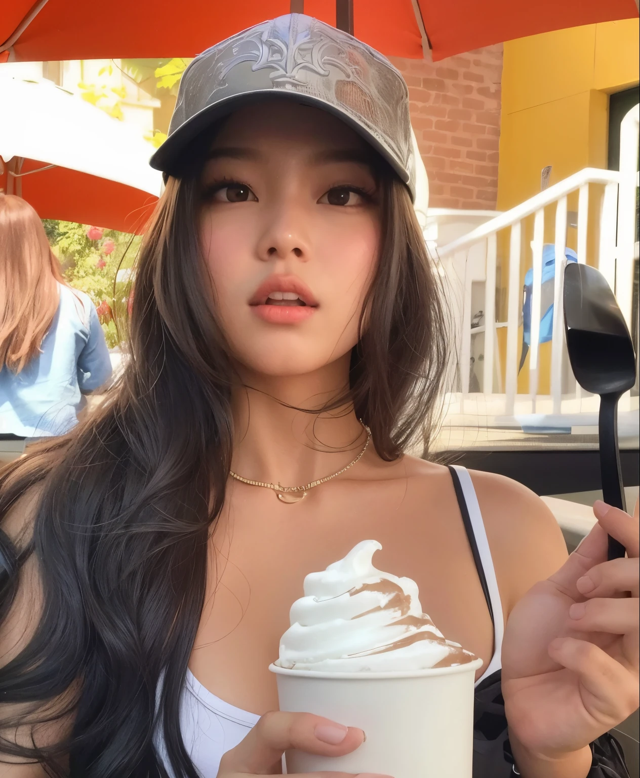 (Hands-free Bubble Tea challenge)(HFBTC) 
best quality,masterpiece,highly detailed,ultra-detailed,
anime screencap of  1girl,, bengali , an Africa female  1gril,[april bowlby:angelina jolie:0.3] , 
,<lora:HFBTC_Act:1>