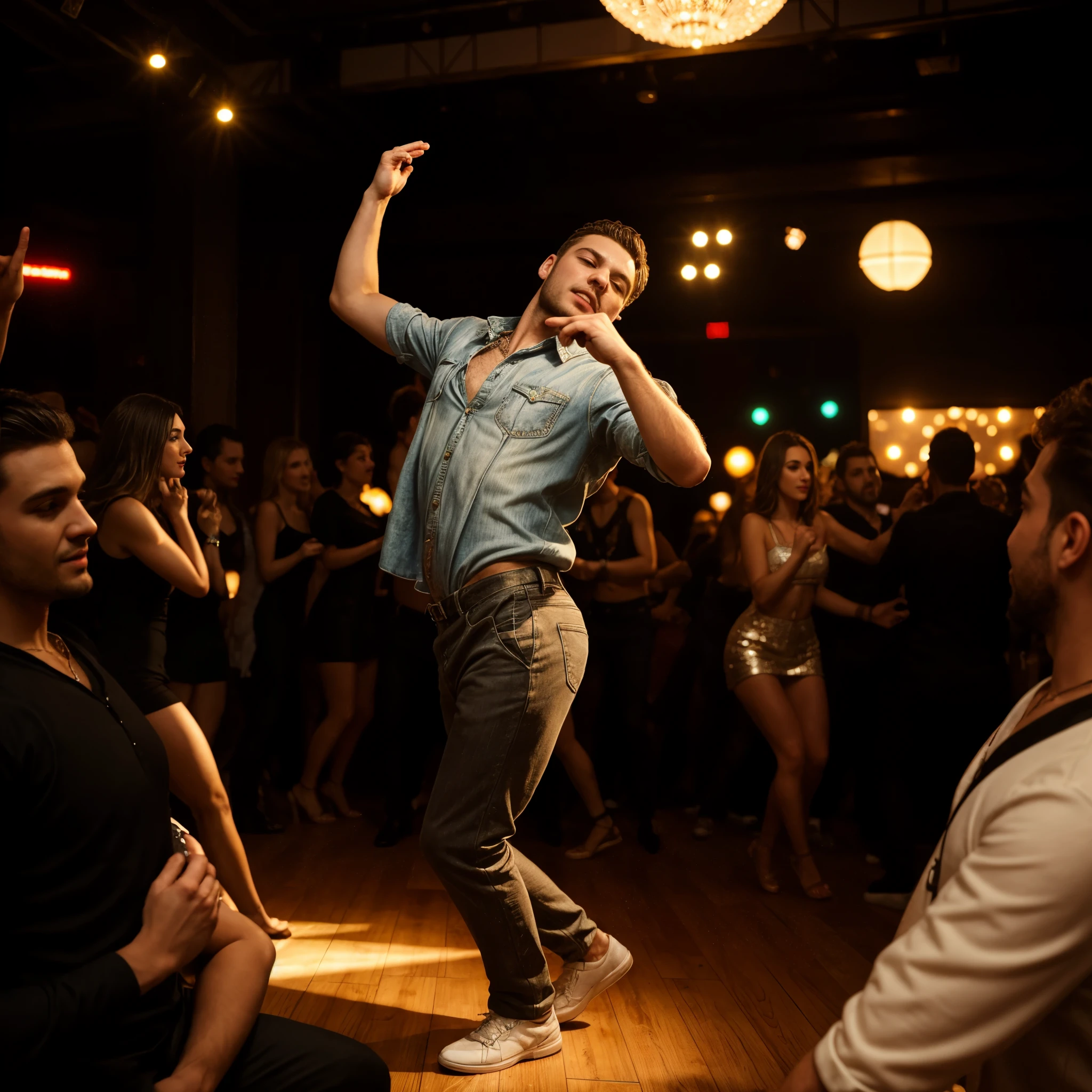 a man dancing in a night club, high details, photorealistic