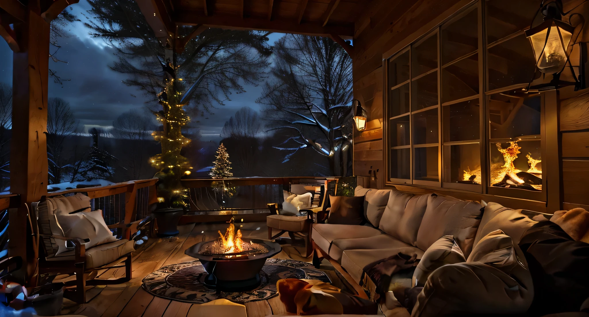 screened porch with fire pit and sofa on a snowy night, lugar aconchegante, fundo aconchegante da casa, atmosfera aconchegante, Cozy setting, ambiente acolhedor e tranquilo, ambiente aconchegante, cena encantada aconchegante, ambiente aconchegante, Papel de parede aconchegante, Atmoshpere aconchegante, Pleasant and welcoming atmosphere, aconchegante e calmo, cena quente e bonita, fora na neve nevando, fundo aconchegante da sala de estar
