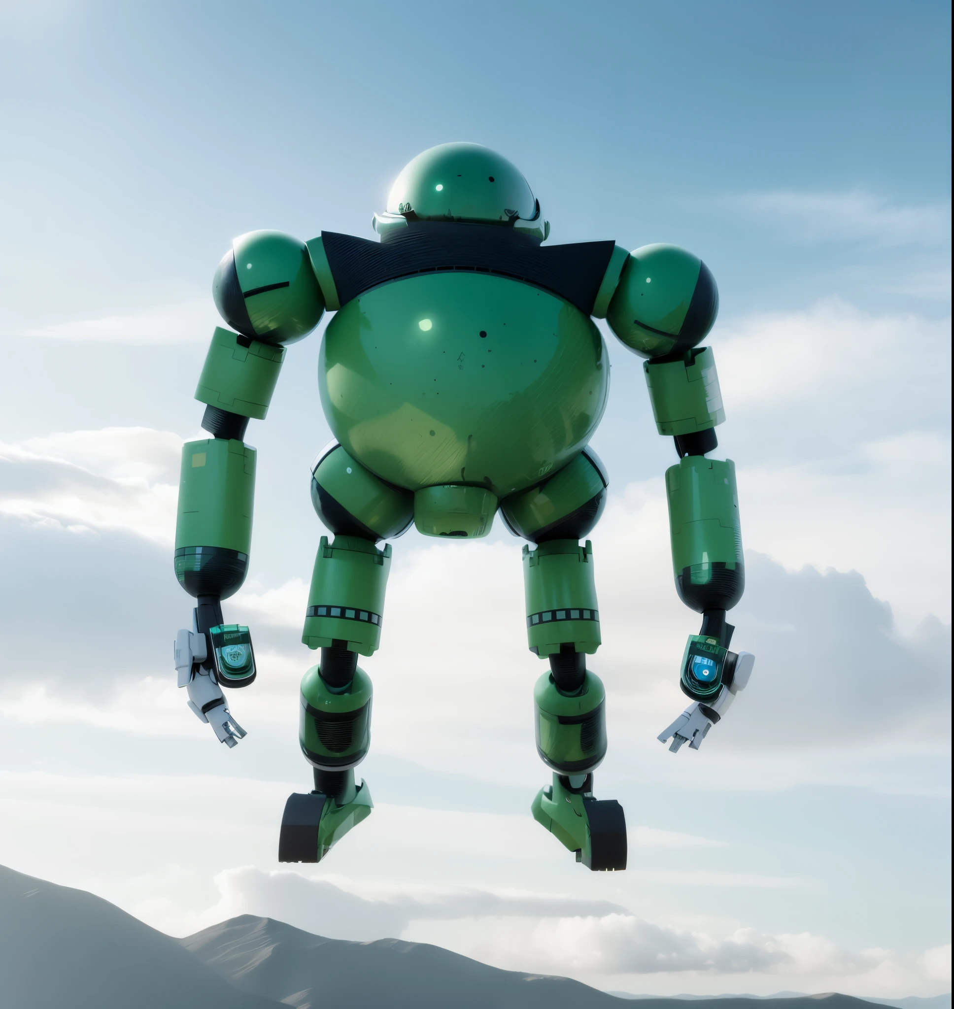 Drawing of robot with big body and legs, Mecha body, Round machine type robot, humanoid Mecha, anthropomorphic robot [ thing ], full body Mecha, concept robot, Mecha robot, Mecha shaped like a manatee, Mecha, Semi-finished products, concept art, design, Army green paint，White background，3D effect，3D effect