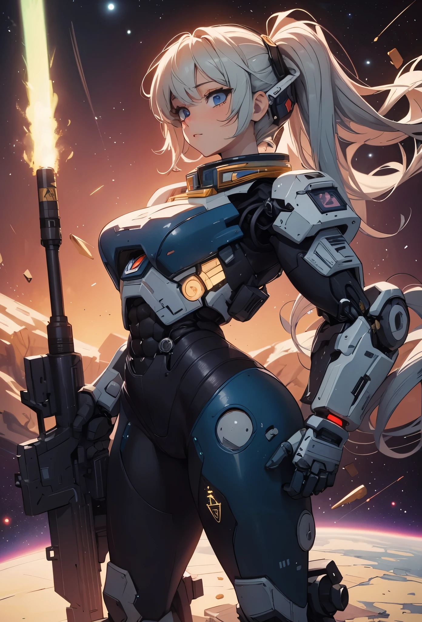 ((Highly accurate drawing in every detail)Extremely precise depiction)[High resolution],(detailed illustrations,とてもfineで緻密な描画,Delicate drawn lines with tempo,Realistic texture expression),[color traced main line],(Space Battlefield [Space Mobile Fortress]),[solo],HENTAI (((ANIME) BIONICGirl) Beauty  ((muscular) [Plump])) (Astronauts Cyborg) [Space Marine Corps Military [MASCHINEBODY]],Bullet Belt Javelin [[Firearms, Machine Guns, Bazookas] Saber Rifle ][[Rocket Pack]],Zero Gravity Front,gravure [[White Devil] [Outer space combat]] Battle Damage,[retro future],(intricate and beautiful decoration [Dense detail]),(Fine and beautiful skin expression [transparency]),[完璧な目のdetailed (Beautifully detailed iris)(Eyes like deep jewels)],(eyes light[Pinpoint lighting for the eyes]),[long and beautiful eyelashes],[precisely drawn hair [美しく艷やかな髪のdetailed]],(完璧な手のdetailed [Beautiful fingers with no damage [beautiful nails]]),(perfect anatomy(perfectly balanced proportions))[[full body portrait]],[[Design built to the highest level]][ideal color coordination(Accurate simulation of light and material interactions)],([Precision Detail](detailed,高fine)),[Visual art that tells a story],((highest quality)fine[[High density drawing]])[FHD].