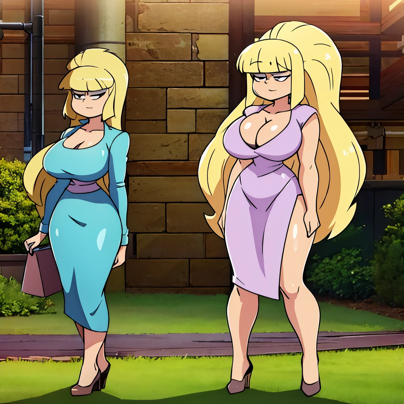 Pacifica, Massive Breasts, ((standing straight)), Blonde hair, ((Cleavage)), (perfect arms), Massive Cleavage