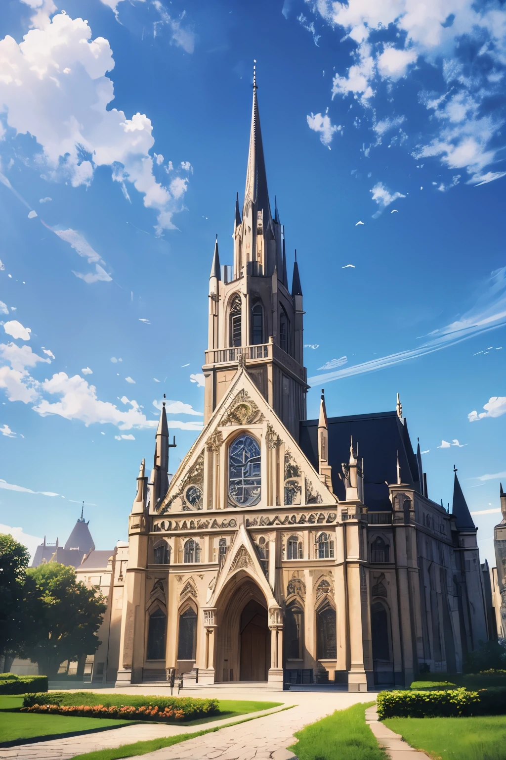 ((masterpiece, best quality)), 8k, Gothic architectural style, fantasy church in a small town outdoors