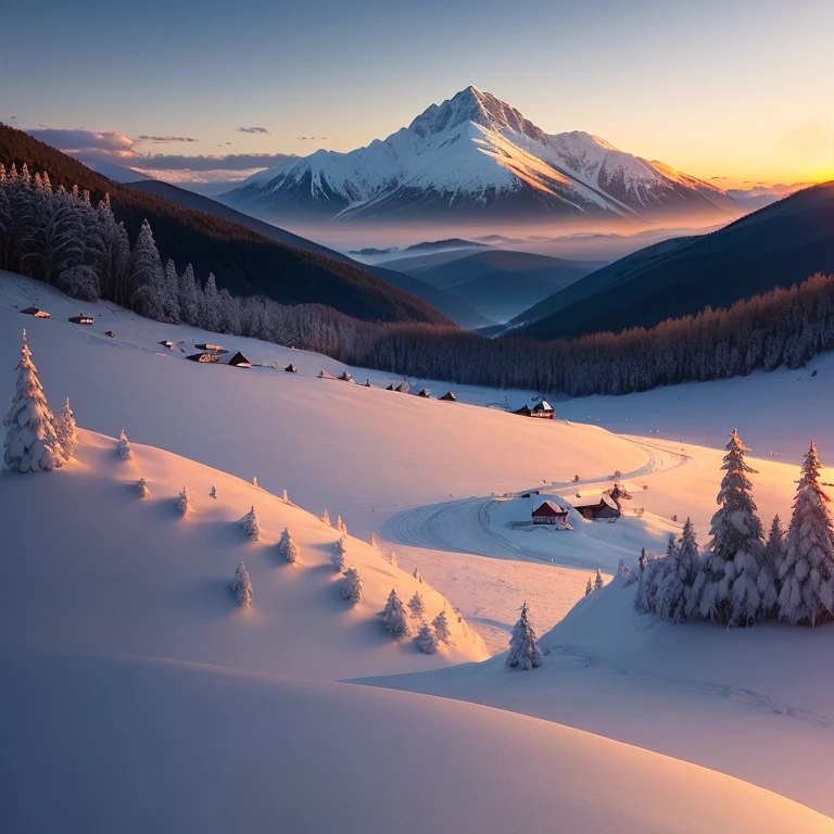 Landscape with Carpathian mountains from Romania at sunset