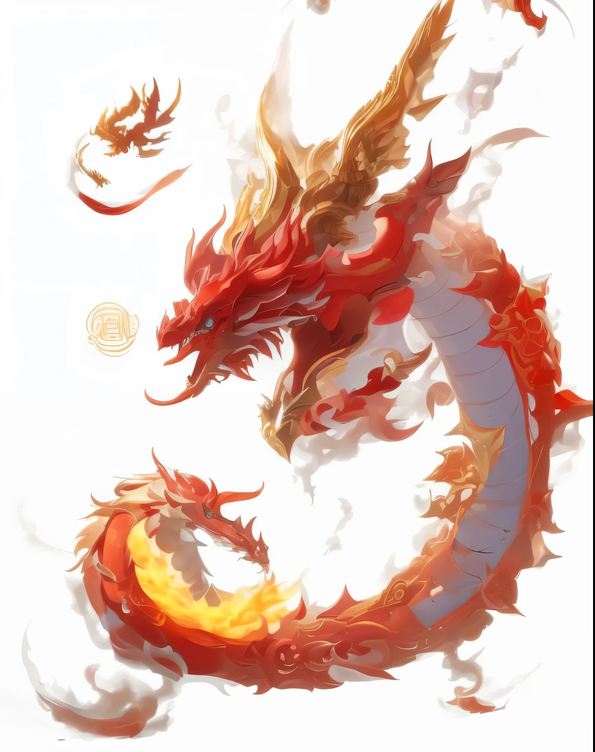 illustration of a dragon with a gold crown and a red tail, smooth chinese dragon, chinese dragon, chinese dragon concept art, majestic japanese dragon, fire flaming dragon serpent, a dragon, golden dragon, dragon blowing fire above, fire dragon, a red dragon, dragon, big red dragon flying above them, dragon breathing fire, anthropomorphic dragon, red dragon