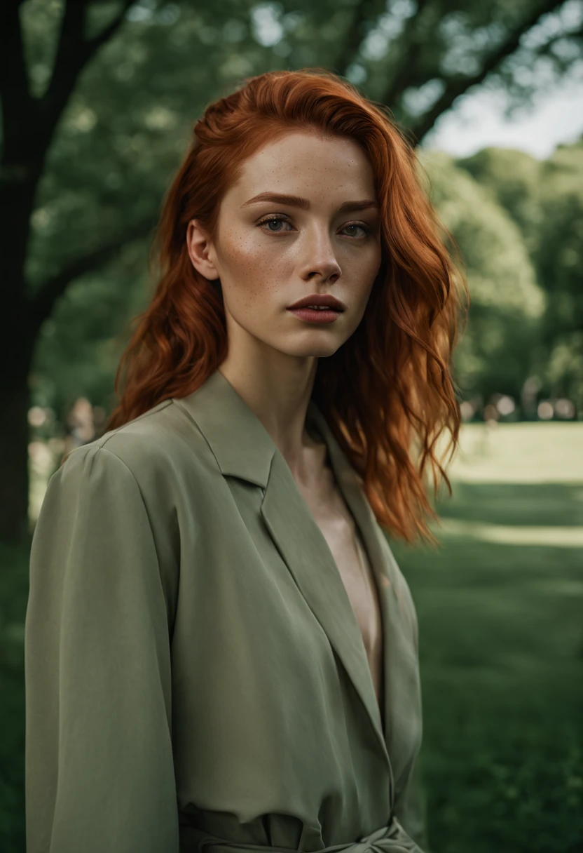 raw photo, raw picture, realism, realistic style, a photo \(medium\) of katiekones \(subject\), wearing acute outfit for me \(wardrobe\), in the park \(background\), looking off camera, red hair, thin lips, facial skin fuzz, body freckles, full body, portrait, highres, best quality, full sharp, 4 k photography, real detailed skin texture, (blush:0.5), (goosebumps:0.5), subsurface scattering, RAW candid cinema, 16mm, color graded portra 400 film, remarkable color, ultra realistic, textured skin, remarkable detailed pupils, realistic dull skin noise, visible skin detail, skin fuzz, dry skin, shot with cinematic camera