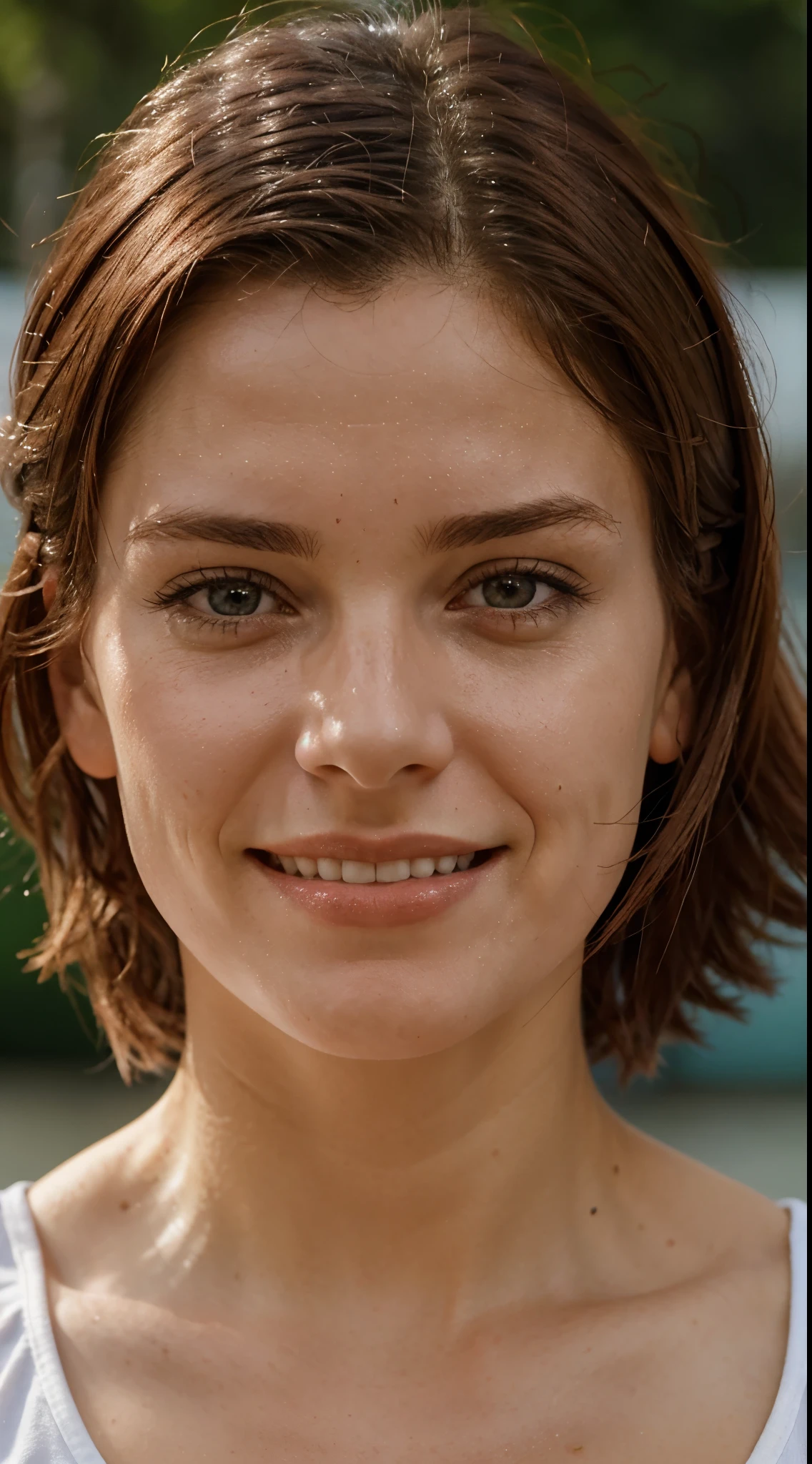 rote Haare, Frau 20 Jahre, schlank, sportliche Figur, sad smile, Close up, no Make-up