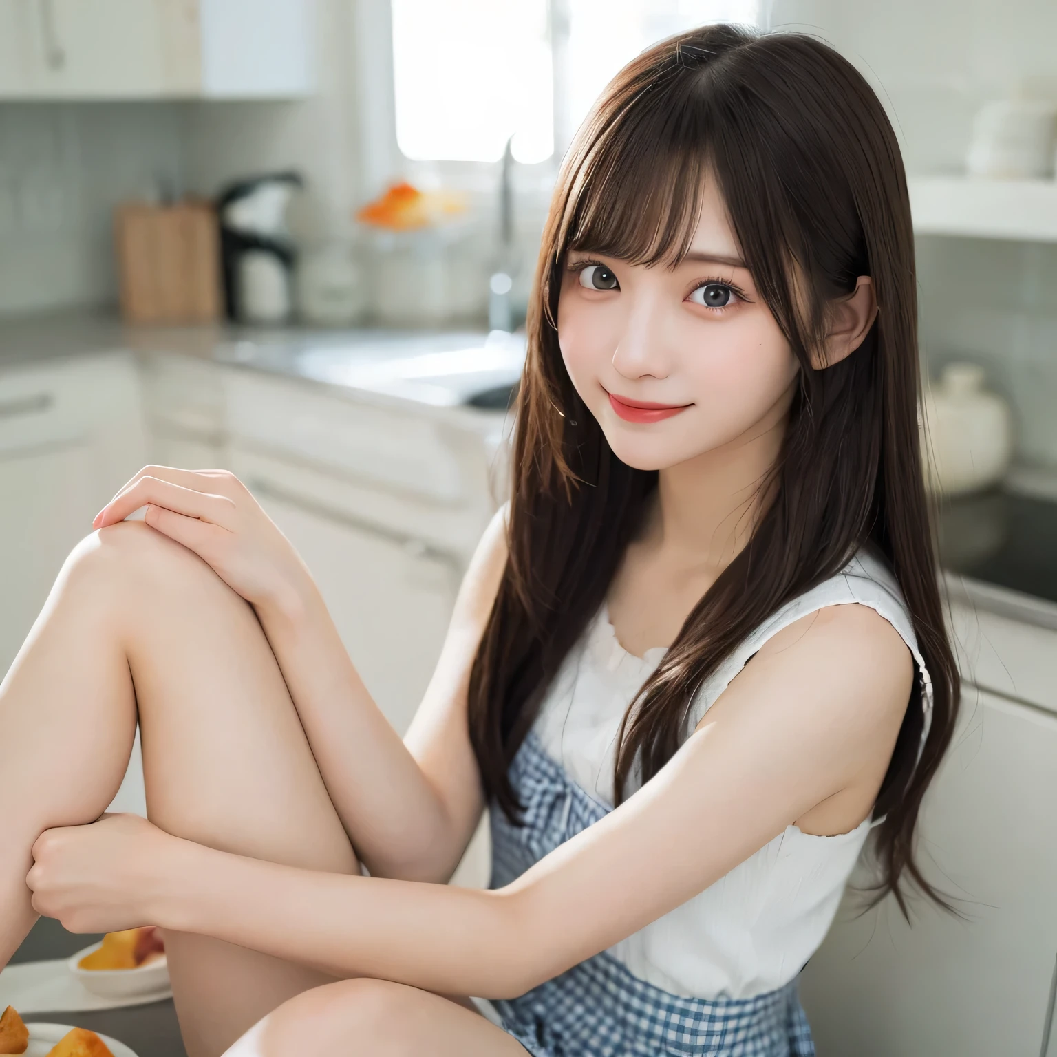 laughter:1.5、I can see her small white panties:1.5,Brown hair short cut with side waves:1.5,