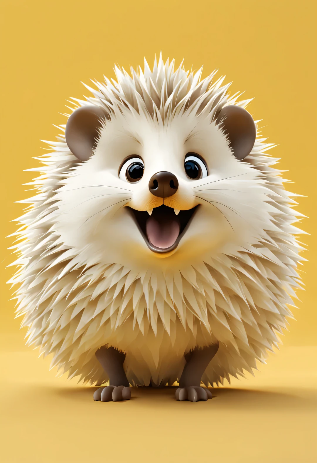 Sketch style, Minimalist white negative space on yellow background, Whimsical and cute, Hedgehog smiling and bowing, flat, vector, clip art, Greg Staples style, Op Art-s 200-ar 9:16- Chaos 15-,