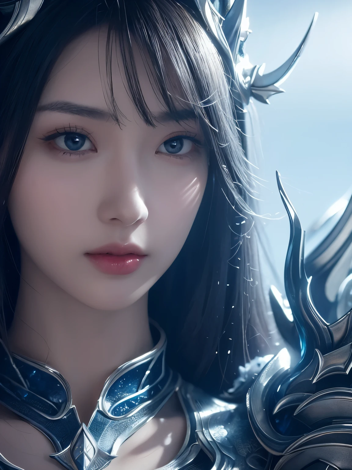 a close up of a woman in a silver and blue dress, chengwei pan on artstation, by Yang J, detailed fantasy art, stunning character art, fanart best artstation, epic exquisite character art, beautiful armor, extremely detailed artgerm, detailed digital anime art, artgerm on artstation pixiv, armor girl