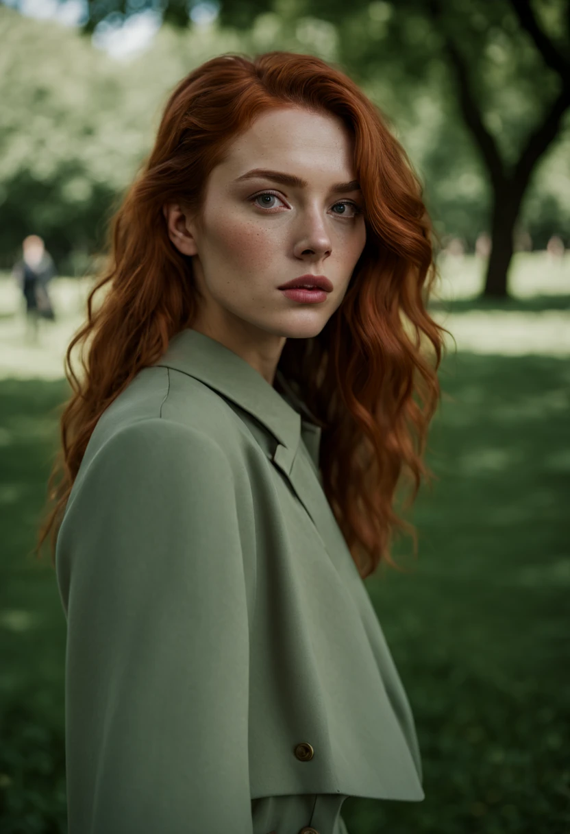 raw photo, raw picture, realism, realistic style, a photo \(medium\) of katiekones \(subject\), wearing acute outfit for me \(wardrobe\), in the park \(background\), looking off camera, red hair, thin lips, facial skin fuzz, body freckles, full body, portrait, highres, best quality, full sharp, 4 k photography, real detailed skin texture, (blush:0.5), (goosebumps:0.5), subsurface scattering, RAW candid cinema, 16mm, color graded portra 400 film, remarkable color, ultra realistic, textured skin, remarkable detailed pupils, realistic dull skin noise, visible skin detail, skin fuzz, dry skin, shot with cinematic camera