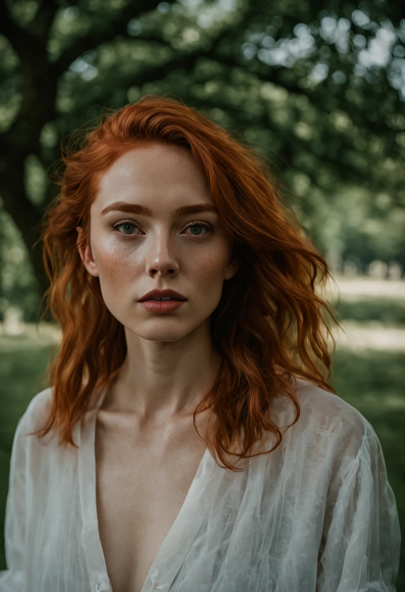 raw photo, raw picture, realism, realistic style, a photo \(medium\) of katiekones \(subject\), wearing acute outfit for me \(wardrobe\), in the park \(background\), looking off camera, red hair, thin lips, facial skin fuzz, body freckles, full body, portrait, highres, best quality, full sharp, 4 k photography, real detailed skin texture, (blush:0.5), (goosebumps:0.5), subsurface scattering, RAW candid cinema, 16mm, color graded portra 400 film, remarkable color, ultra realistic, textured skin, remarkable detailed pupils, realistic dull skin noise, visible skin detail, skin fuzz, dry skin, shot with cinematic camera