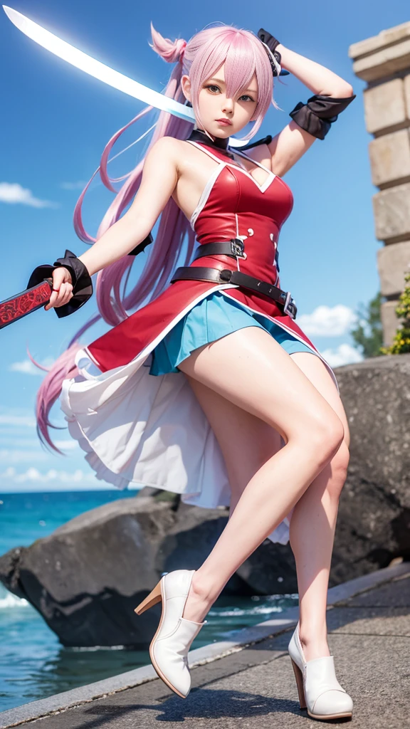 anime characters, girl with sword and shield, I went down to my feet., Vermilion hair, Bronya,