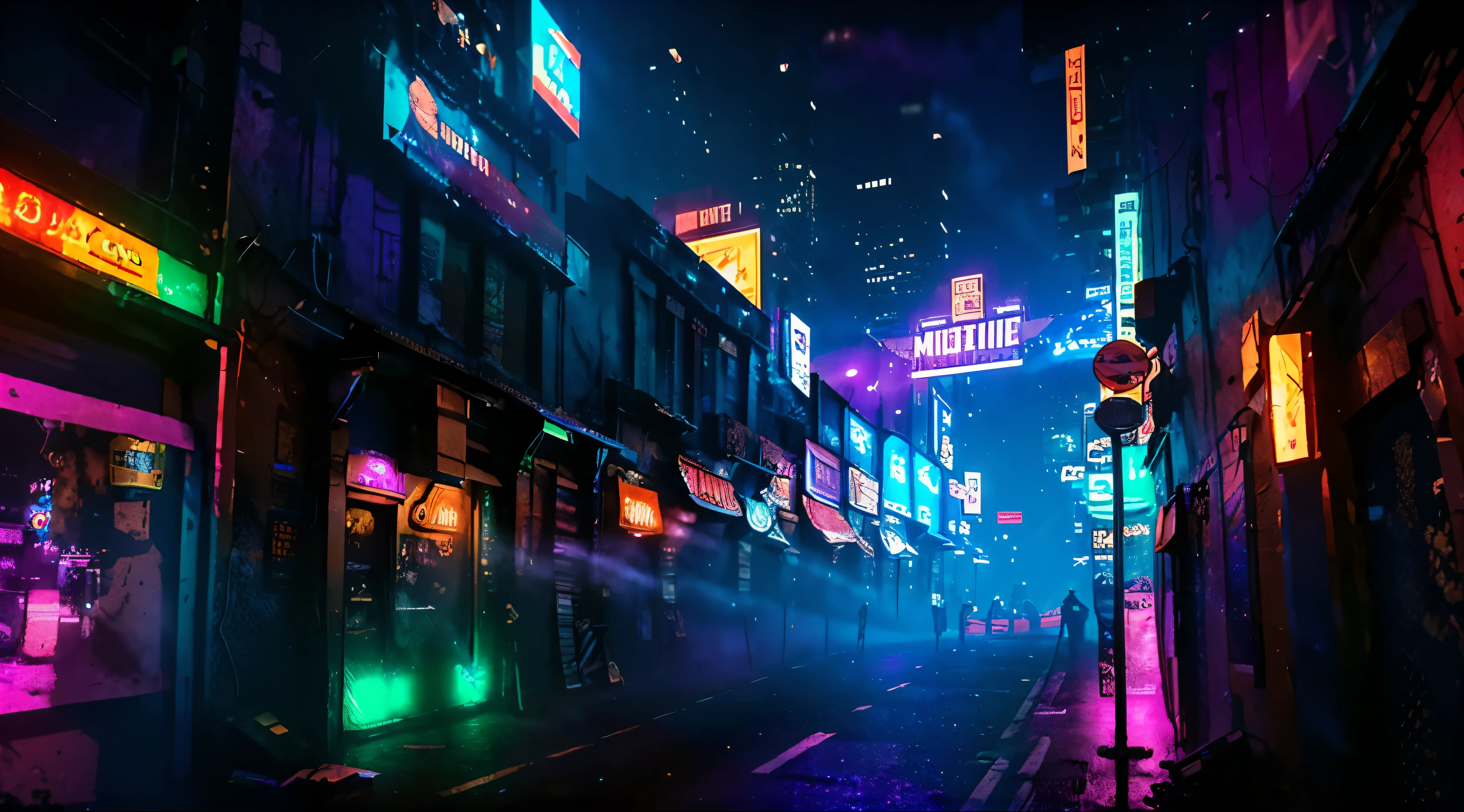 (best quality,4K,8 TAUSEND,High Resolution,Meisterwerk:1.2),ultradetailliert,realistisch,Highly detailed neon artwork with bright purple and blue colors, Intensive Neonlichter erhellen die gesamte Szene, A thick layer of fog creates a dreamy atmosphere, ein fesselnder und hypnotisierender Hintergrund mit komplizierten Details, ein von Spielen inspiriertes Thema mit RGB-Lichteffekten, presents the perfect combination of technology and art.