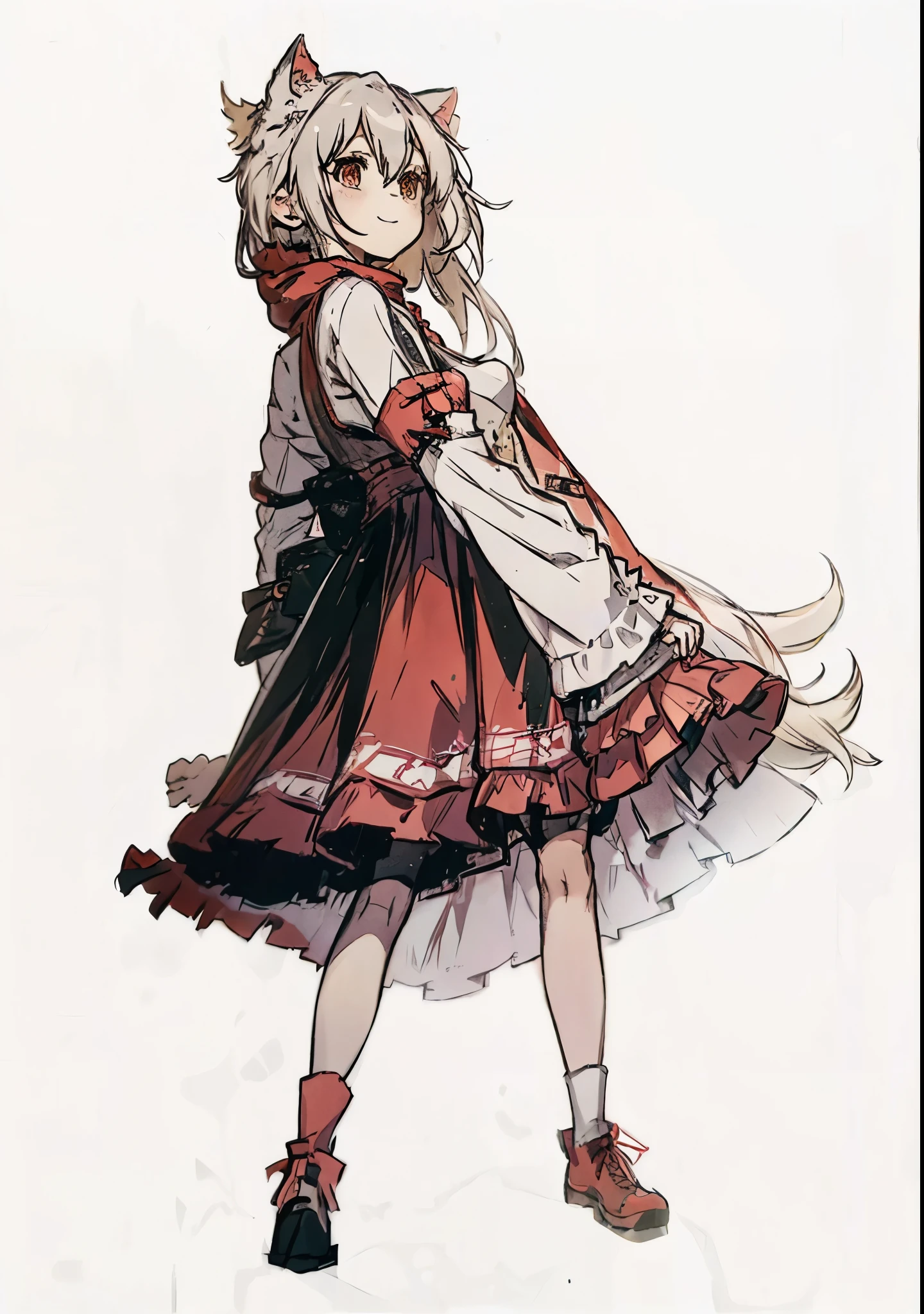 Arknights style,littleredridinghood,Red ta dress,girl,standing posture,Smile