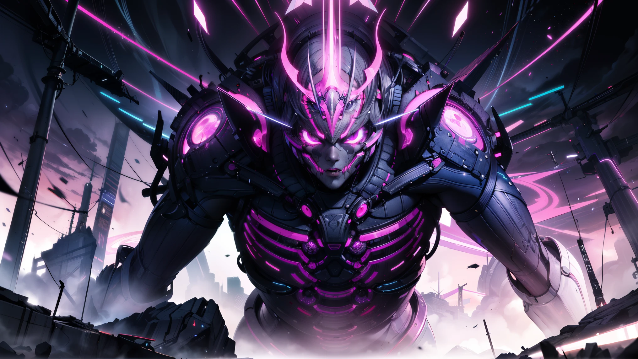 Surreal artwork depicting a person merging with a virtual world, vibrant neon color palette consisting of pinks, purples, and blues. Detailed and highly realistic digital painting, showcasing the fusion of reality and virtuality. Influenced by the styles of H.R. Giger, Syd Mead, and Alex Grey. Ultra-high definition resolution, 8K. Lighting reminiscent of Tron. Masterpiece created using digital painting techniques by renowned artists such as Simon Stålenhag, Craig Mullins, and Beeple. Usage of software like Photoshop, Blender, and Unreal Engine for enhanced visuals. Perfectly balanced composition with depth and motion. Aesthetically pleasing and thought-provoking depiction of the virtual world.