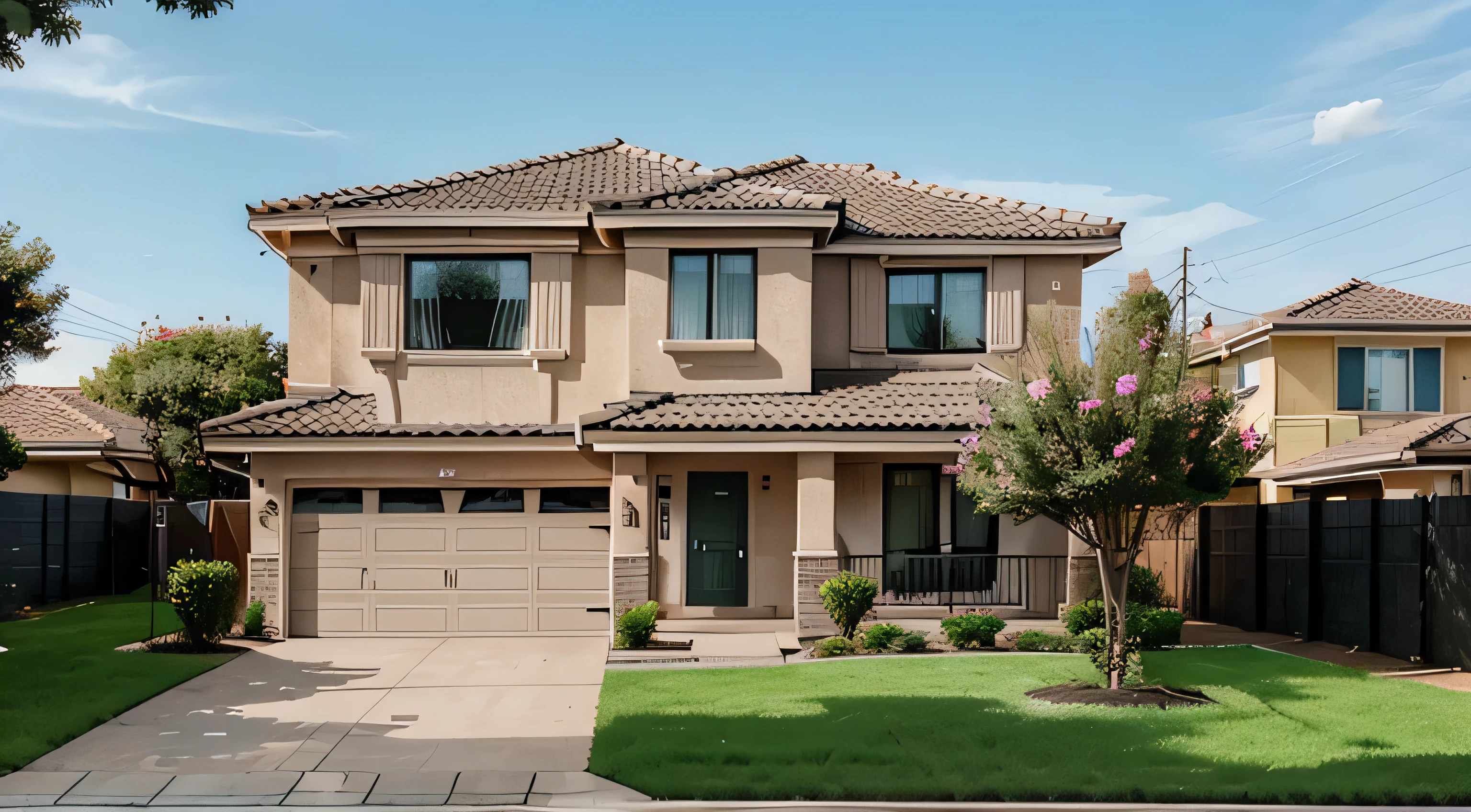 House in a suburban complex, cartoon style