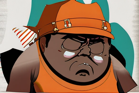 Dr Mephesto get Big Buff Fat Older Angry And Mad, Light Brown Boonie Hat, Bandana cap, Short Sleeve Orange Tracksuit, South Park Style, Artist by Jean-Pierre Meixiu, muse Dash Artwork