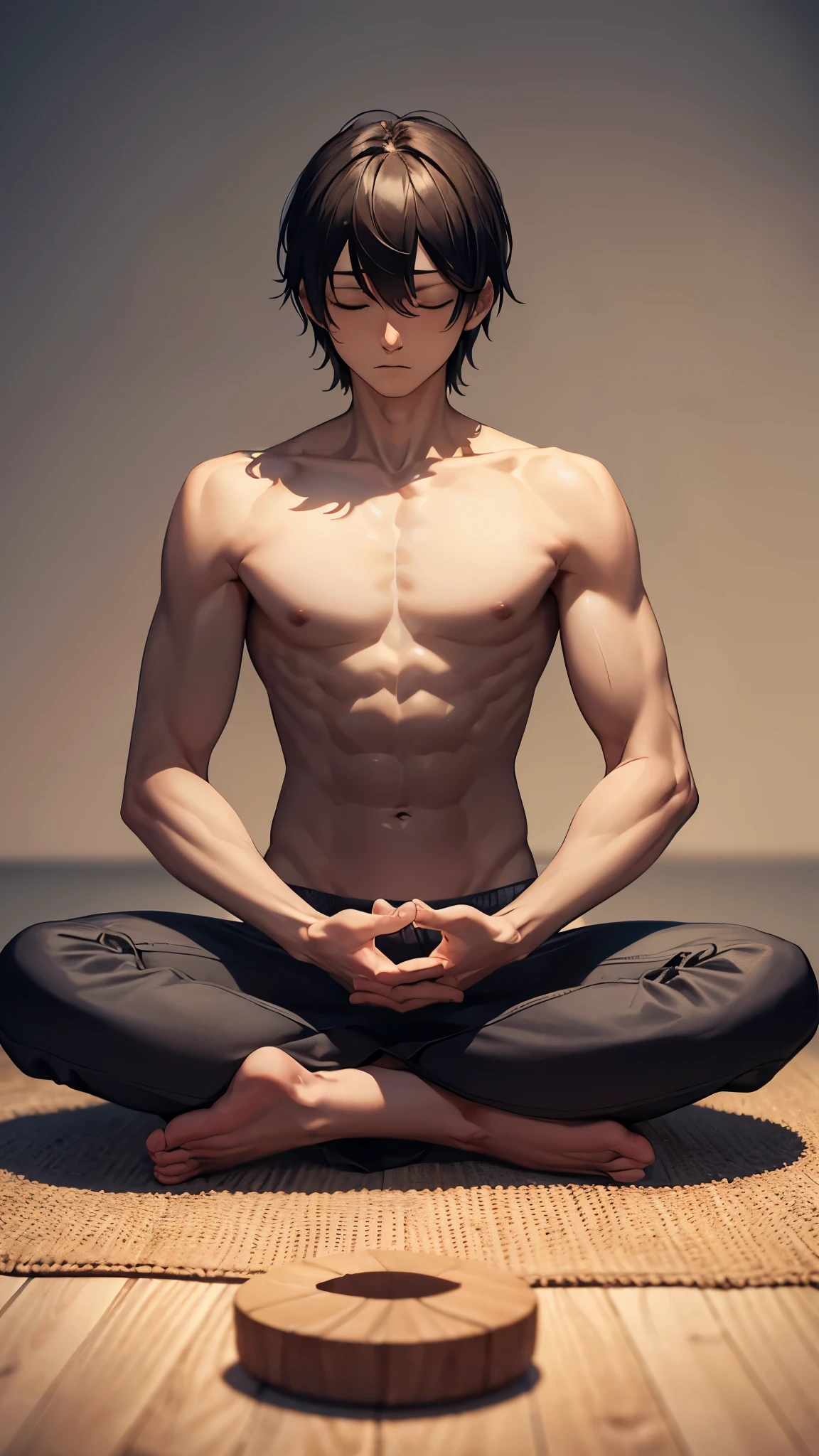 Meditating Man,Relieve worries,Meditate,Seek,Boredom,No desire,full body,frontal view