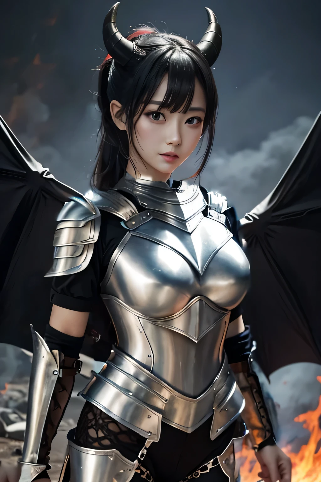 Fine、(The best illustrations)、8k UHD resolution、intricate-detail、top-quality、realisitic、ultra-detailliert、The best lighting、Best Shadows、Soft lighting、Ulutra HD、Ultra-realistic、Tindall Effect、Photorealsitic、(High Detail Skins:1.2)、 (Intricate details, makeup, pureerosface_v1:0.5), (Detailed beautiful delicate face, Detailed beautiful delicate eyes, A perfectly proportioned face, High detailed skin, Detailed skin, best ratio four finger and one thumb, arms below breasts, Tattoo with a red glow under the stomach、Awesome awesome, wide hips, smooth midriff, skiny and thin, __Fashion__, __hair__:1.25)、Digital SLR、 absurd realistic work: 1.3), (max resolution: 1.2), (Ultra HDTV: 1.2), cinematric light, Detailed eyes and skin, detailed facial features, , (Sharp Focus: 1.2), (Focus on Face:1.2),Perfect Style, Beautiful face, acurate, Anatomically correct, Highly detailed face and skin texture, Detailed eyes, Double eyelids, Thin eyebrows, Glitter Eyeliner: 1 Natural cheeks, Glossy skin, Fair skin: 1.2, (Glossy lips: 1.4),(Shy look: 1.2),Highly detailed facial and skin texture, Detailed eyes, Double eyelids, Natural cheeks, shiny lips: 1.4,Exposed cleavage、Bewitching。a baby face、Seductive、Chest emphasis、((((Huge glasses, Otaku Glasses, thick glasses, Round glasses)))),The long-haired、Braid hair、Ponytail distortion、, Ponytail with a bow tied at the back of the hair, huge solemn expression、Body Up、Big breasts emphasis, Super tight breasts, Breast augmentation surgery, The breasts are very big and round and round,Toned waist、 Meet beautiful girls, Look at the girl's body, In the Dark、Bat Wings,(((small demonic horns)))、(Devil's Tail)、(Detailed spooky backgrounds:0.8)、demon girls,wear armor made of skeletons,Long grey hair,Beautiful and delicate skull decoration and fluorescent green magic sword that shines red,emits eerie demonic flames,Contour light,green flash particles,translucent magic sword,waist guard, hand guards, veils, Holding a Long Sword in front of Body, Ancient Chinese style, Night, dramatic compositions, Sword qi surrounding, Super detailed goddess of war, (Dynamic Posture: 1.3), Thick armor reveals the heart of the conflict, (Fine detail), radiant light, Powerful light area, (armor of historical importance:1.2), glittering metal armor, (Magic symbols shine on armor:1.3), (Magical magic swirled around her:1.3), Long white hair waving in the wind in every detail, Detailed weapon holding, (Sharp sword, Radiant:1.3), ((Silver armor)), (intense expression:1.1), (Its light is、Highlighting her dominance and rebirth behind the scenes:1.4), (Wisdom and Rebirth:1.2), (Strong stance:1.2), (Overwhelming mystical power:1.2), (Sparkling sweat:1.1), armor decorated with jewels, (The contrast between silver and gold:1.3),wear armor made of skeletons、There was a woman in armor with a sword and helmet...., cute female knight,Beautiful knight, Portrait of a female paladin, girl in knight armor, Female knight wearing skeleton armor, Impressive armor, female paladin, Red Eyes, Vampire tooth fangs, Boolean surface, Blood from the mouth, Smirk,Bat Wings, Scary smile, Psychopath smile, Psychopath smile, Scary, Oral Opem, Angry eyes, Vampire, Dark sky background, Red + Blue + Green, Shining red moon、, Sexy light yellow nightgown, long to, A thin nightgown of a saint with lots of exciting black lace details was felt, The legend of the holy goddess, Saint Icon, Elegant glitter beautiful saint style, dark and mysterious version, Holy Female Crown, royal ceremony, Jewel Tiara, The red and gold sparks are dazzling, royal emblem, golden scepter, Golden Rays,Energy ball between solder gears、energy balls flying around、spark of light、explosions、