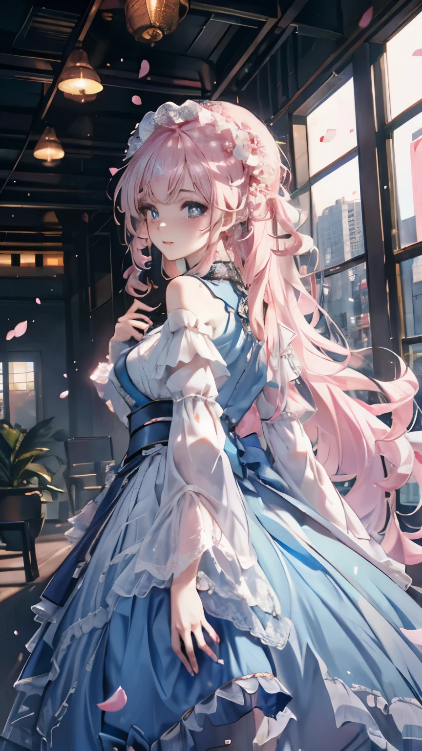 ((best quality)), ((master piece)), (detailed:1.4), beautiful cyberpunk woman image,HDR(high dynamic range),ray tracing,NVIDIA RTX,super resolution,fantasy 5,Scattered beneath the surface,PBR texture,Post-processing,anisotropic filtering,Depth of bounds written,Maximum clarity and sharpness,multilayer texture,Albedo and specular maps,surface coloring,Accurate simulation of honey-material interactions,perfectly proportioned,Rendering with Octane,two color light,Large Diameter,Low ISO,White balance,rule 3 points、8K raw data、Beautiful bright blue pupils,off shoulder clothes,fine student,delicate face and eyes,long eyelashes,blush,delicate and fluffy hair,pink lip,Pure,cute face,sweet girl,artistic sense,casual wear,Advanced Sense,butterfly,cherry blossom petals,beautiful hair accessories,long hair and waist,hair blowing in the wind,curly,positive light,The light from the rear window is backlit.