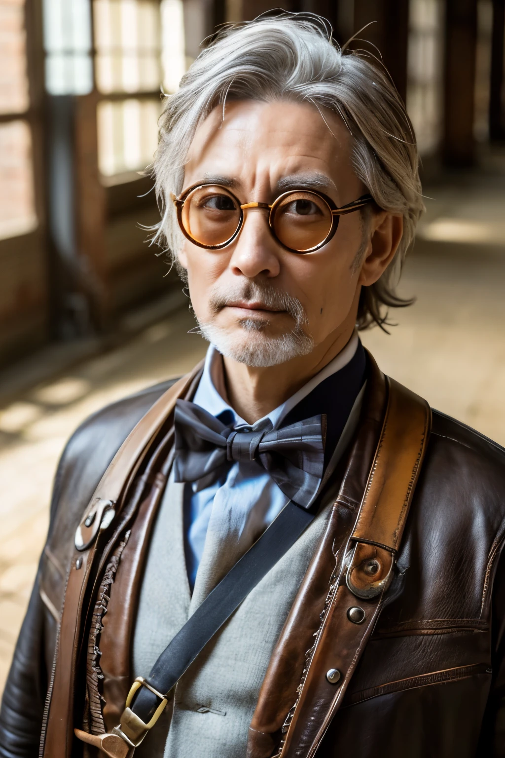 photoreal,middle age,gray hair,1 man,steampunk,(eyeglassed),english,