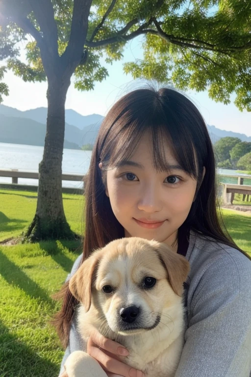((best quality)), ((masterpiece)), (detailed), a girl, a dog, bagan landscape