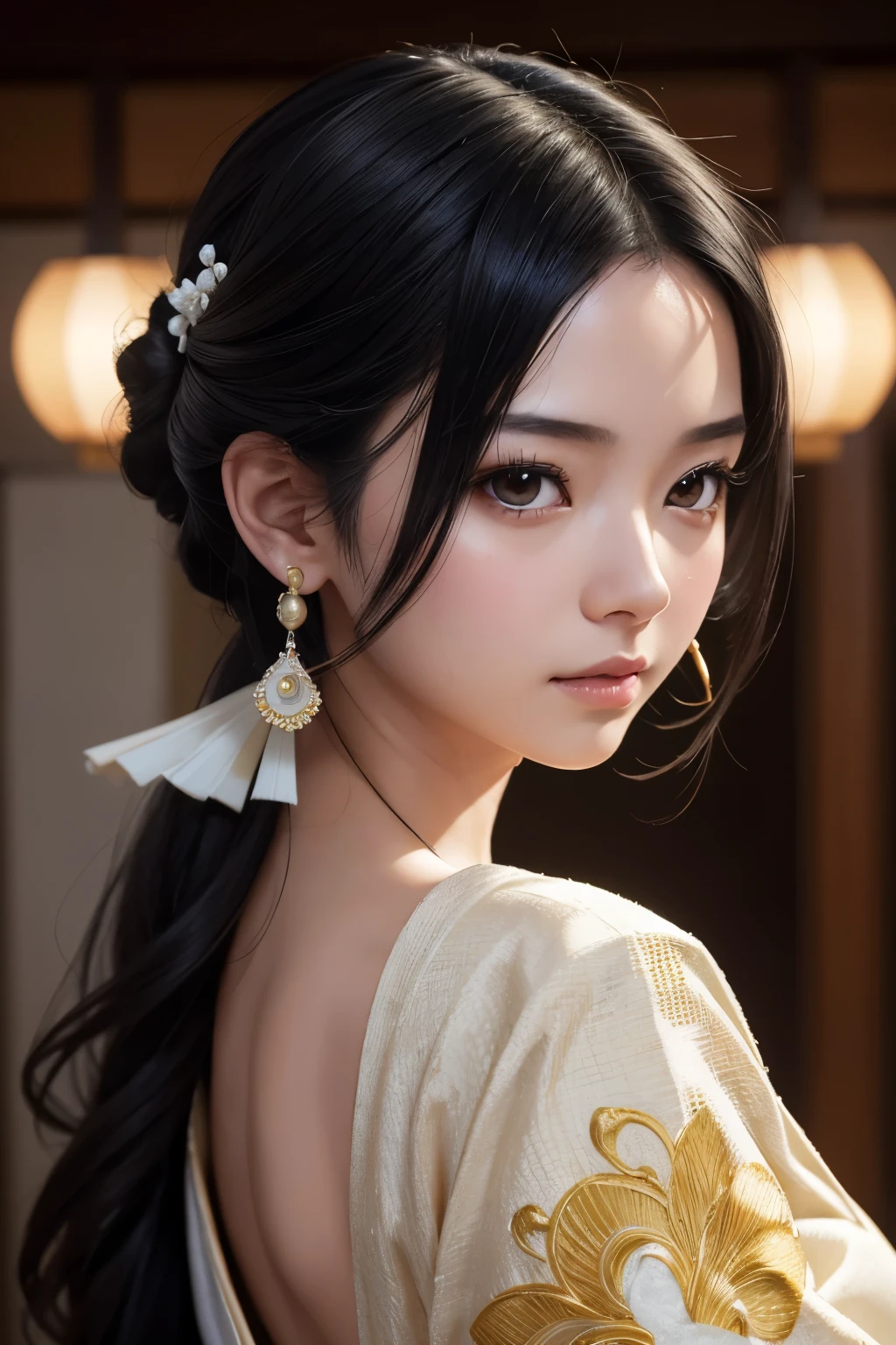 Princess Kaguya, black hair, Portrait, depth of field, UHD, retina, masterpiece, ccurate, textured skin, anatomically correct, super detail, high details, high quality, 1080P, highres, best quality, award winning, 16k, 8k, 4K, HD