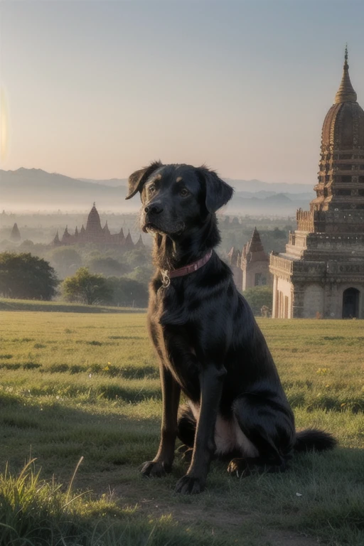 ((best quality)), ((masterpiece)), (detailed), a girl, a dog, bagan landscape