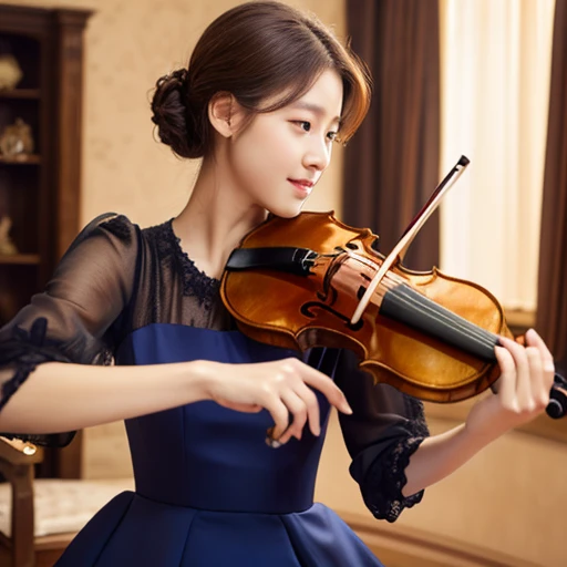 (highest quality), (8K), (highest quality), (real photos), (realistic pictures), Beauty playing the violin、dress