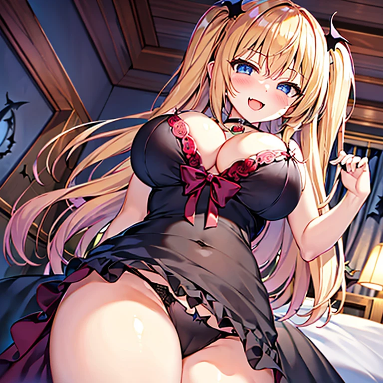 cute face　Angle from directly below　　big breasts　pose of temptation、laughter　　　　　charm　　Rear angle　　choker　cute dress　vampire　princess room　bed　little bat flying　　in the middle of the night　　emphasize the chest　seducing