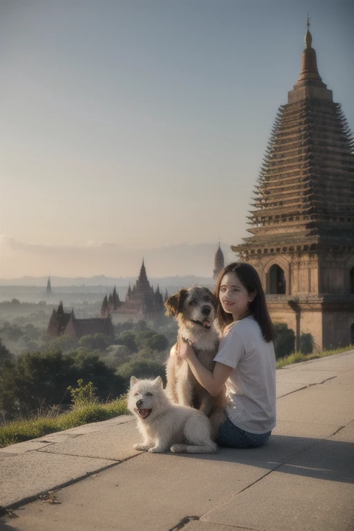 ((best quality)), ((masterpiece)), (detailed), a girl, a dog, bagan landscape