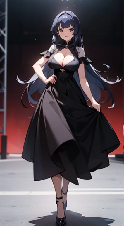 1 girl, game CG, , I can see the cleavage, dress,Princessdress, Princess,ボリュームのあるスカートrace, shoes,high heels, huge breasts, Black髪, long hair, Black, 黒いraceストッキング,high heels,race,bangs,Standing picture