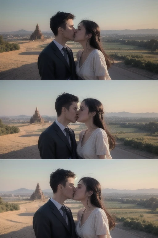 ((best quality)), ((masterpiece)), (detailed), a couple kissing, romatic, bagan landscape
