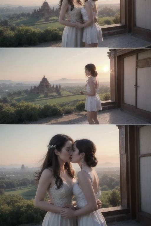 ((best quality)), ((masterpiece)), (detailed), a couple kissing, romatic, bagan landscape