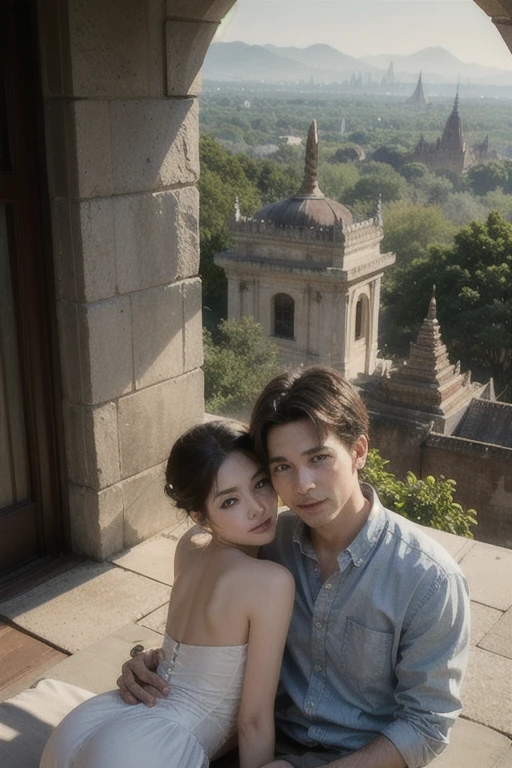 ((best quality)), ((masterpiece)), (detailed), a couple in bagan, bagan landscape