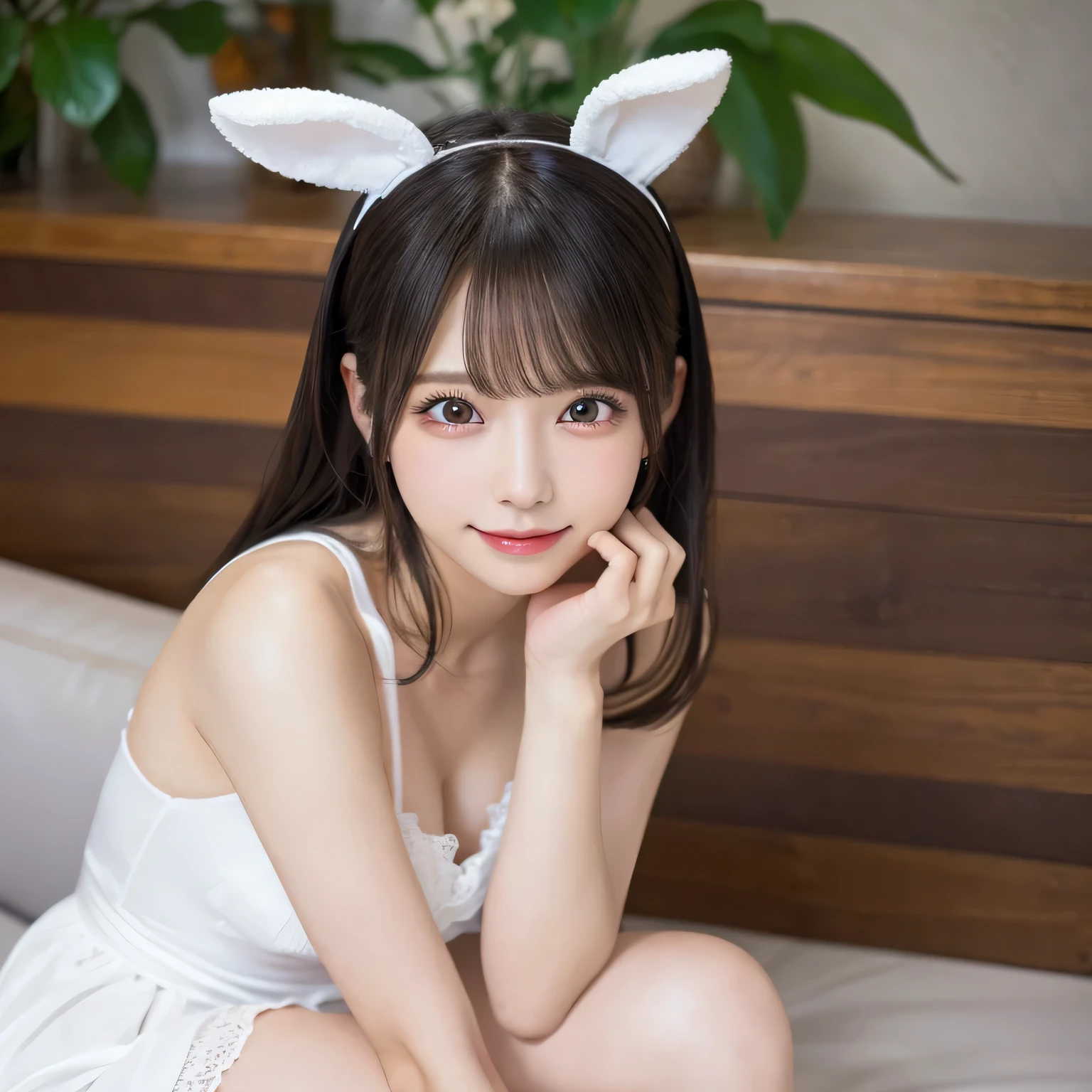 beautiful,K-POP idol,japanese idol,japanese actress,High resolution,beautiful skin,8K,RAW photo,highest quality,masterpiece,realistic,photo-realistic,clear,professional lighting,beautiful顔,highest quality,超High resolution,sexy,beautiful唇,white teeth,beautiful歯列,smile,playboy bunny, fake bunny ears, pantyhose,bow tie, wrist cuffs,leotard, (8K, RAW photo, highest quality, masterpiece:1.2), (realistic, photo-realistic:1.4), (Highly detailed 8K wallpaper),Photo of a beautiful Japanese idol 20 years old woman,bed,NSFW,bed,spread your legs,Cross your arms behind your back,sleep on your back